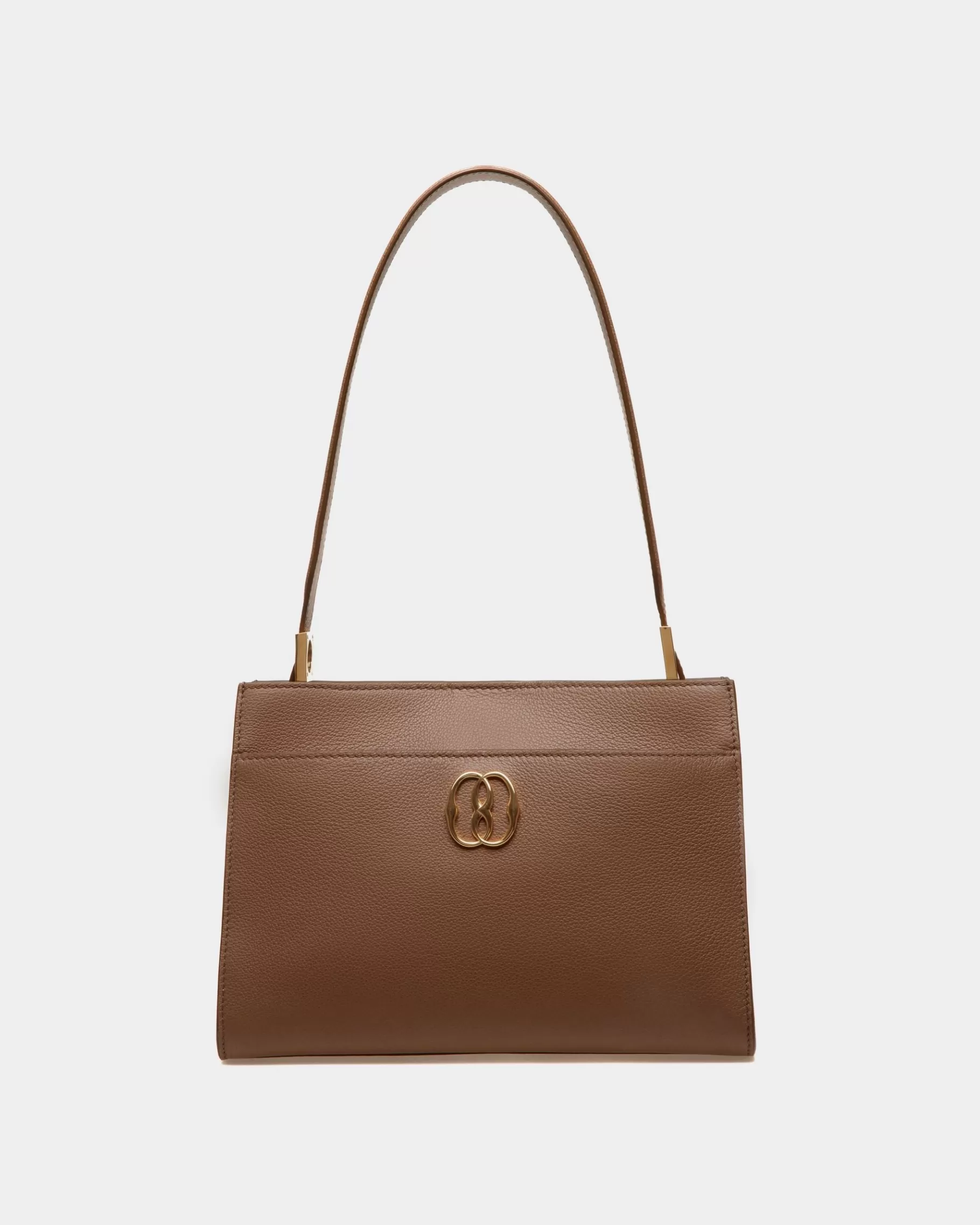 Shoulder Bags<Bally Emblem Shoulder Bag in Grained Leather Brown
