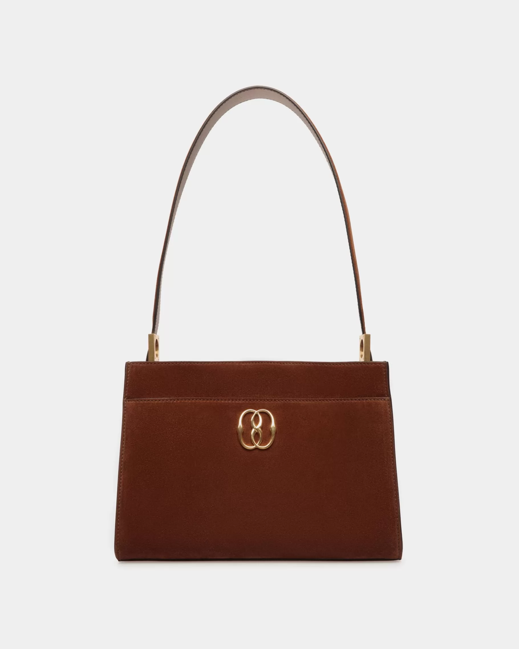 Shoulder Bags<Bally Emblem Shoulder Bag in Suede Brown
