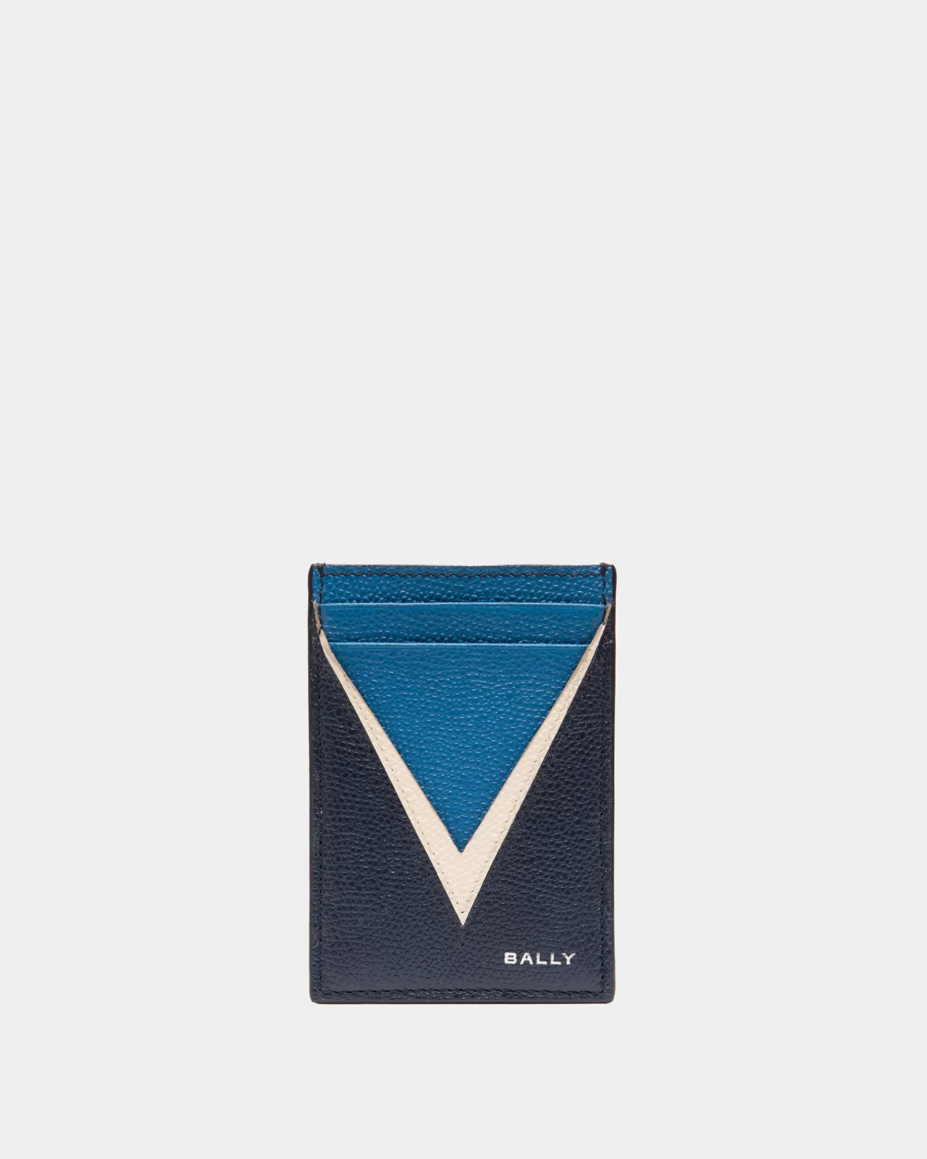 Wallets & Card Holders<Bally Flag Card Holder in Leather Blue