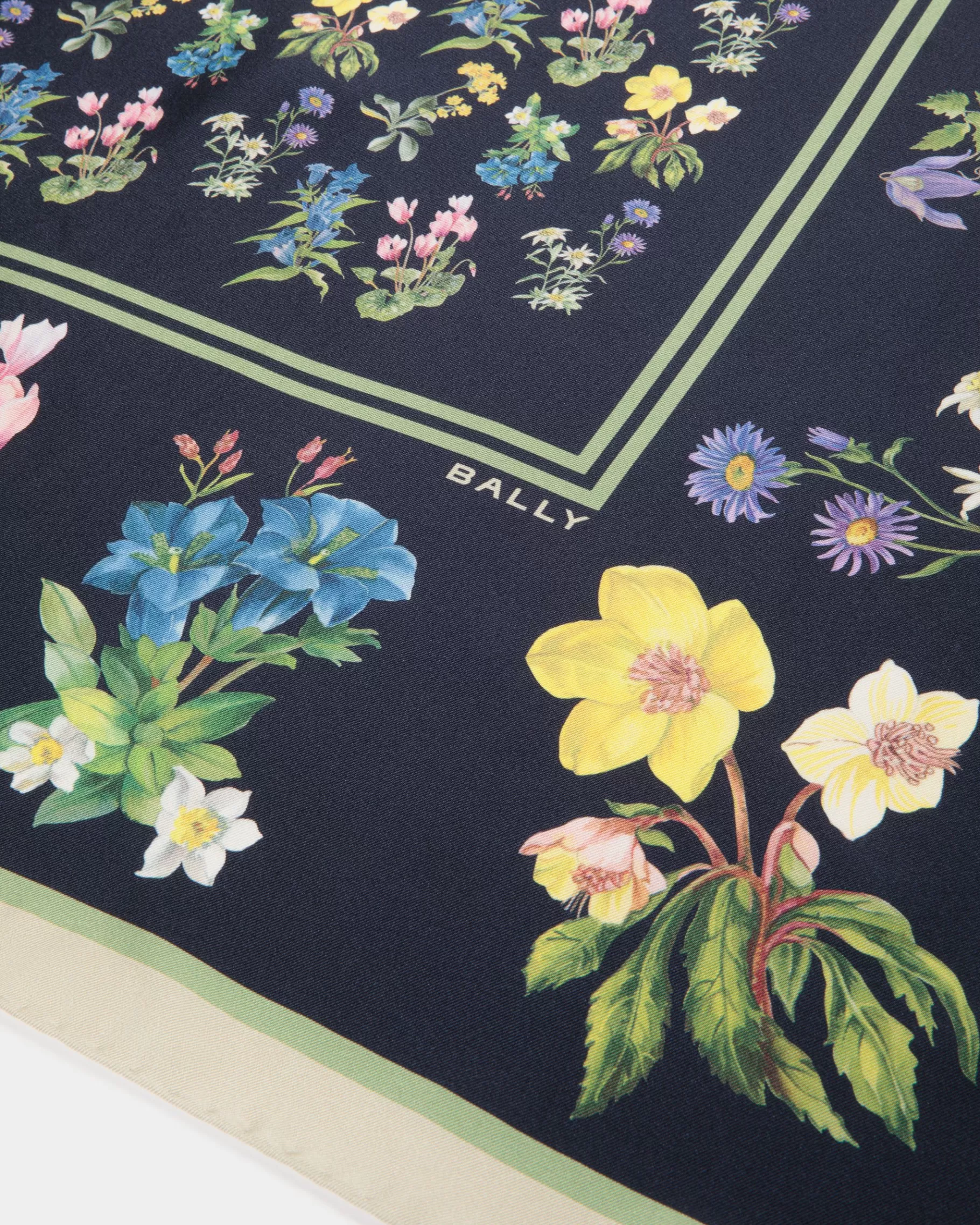 Scarves<Bally Foulard In Mountain Flower Print Silk Blue