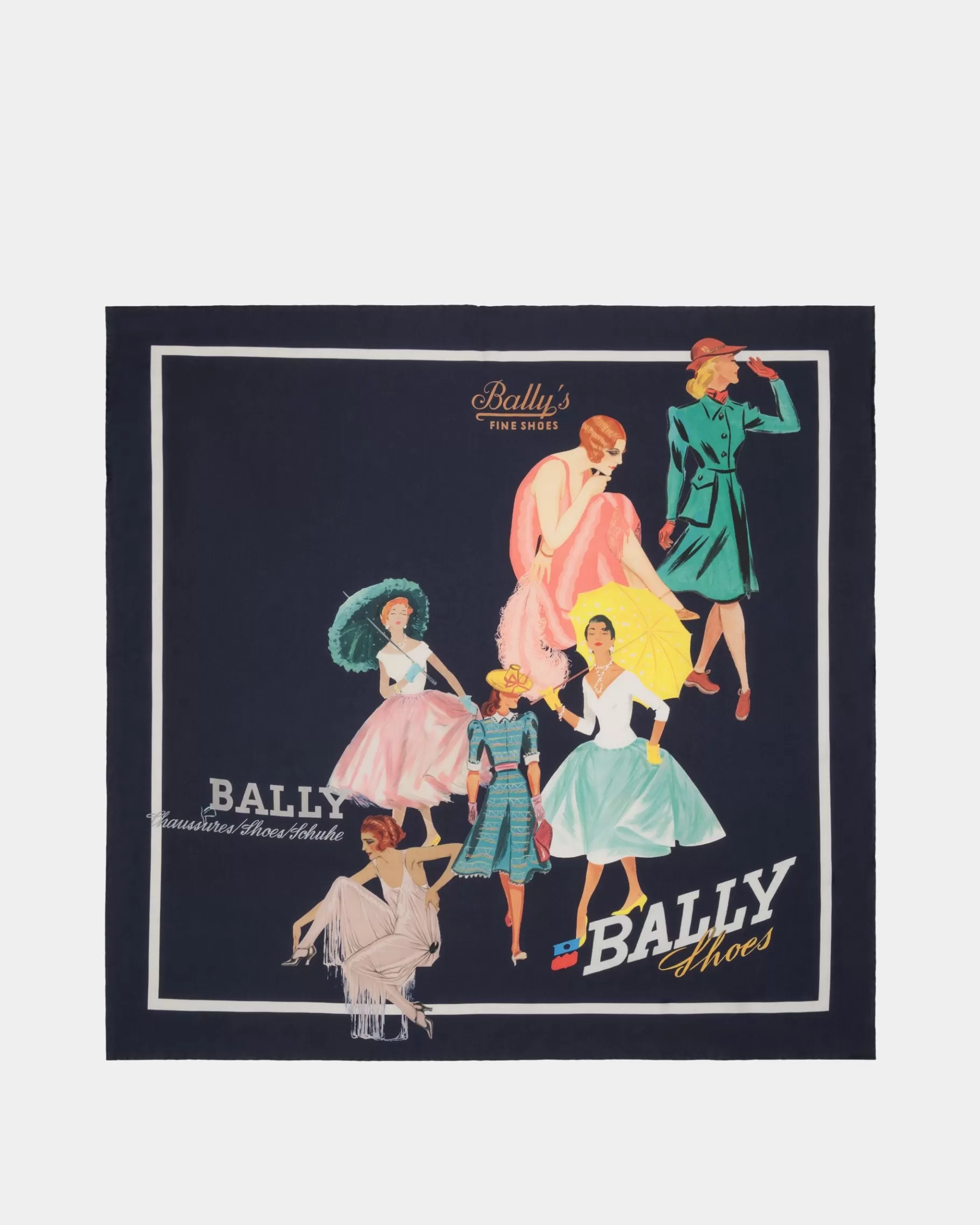 Scarves<Bally Foulard With Ladies Print In Navy Silk Blue