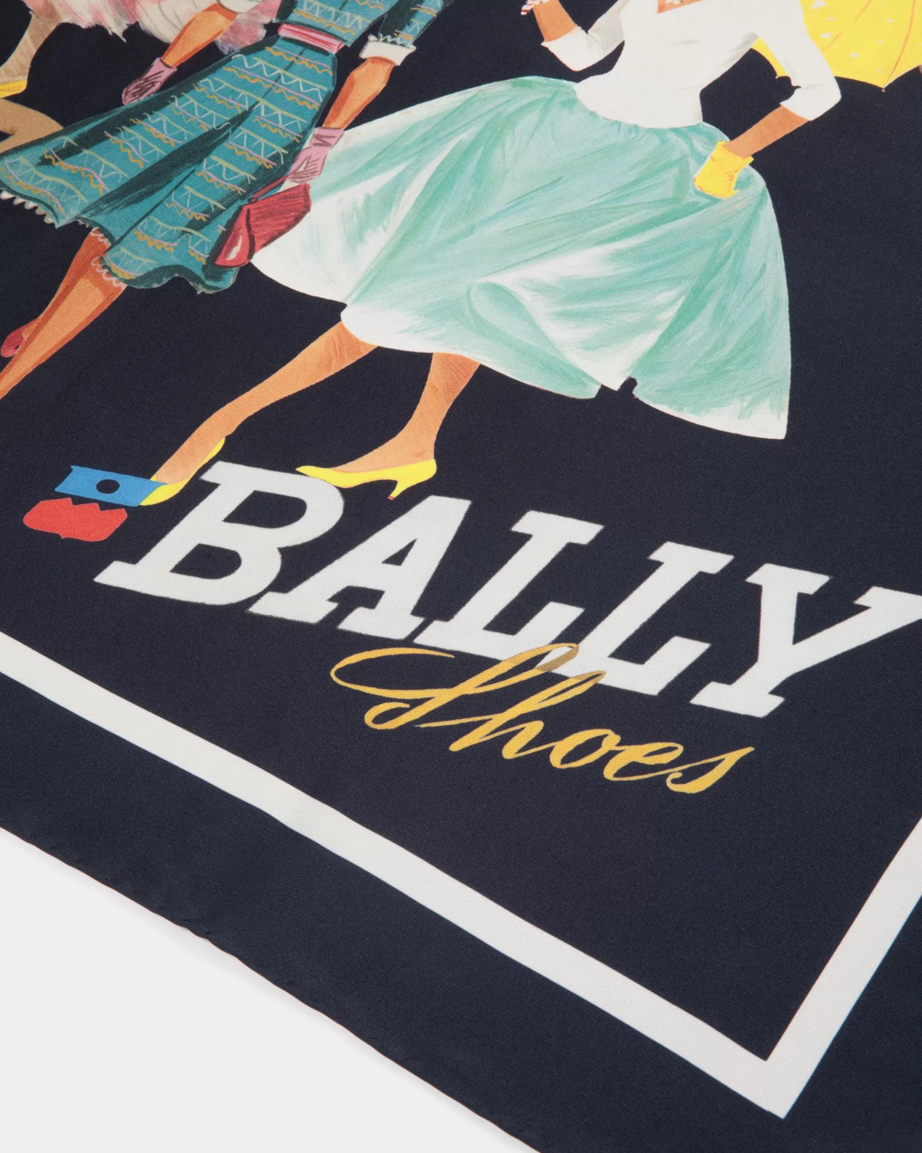 Scarves<Bally Foulard With Ladies Print In Navy Silk Blue