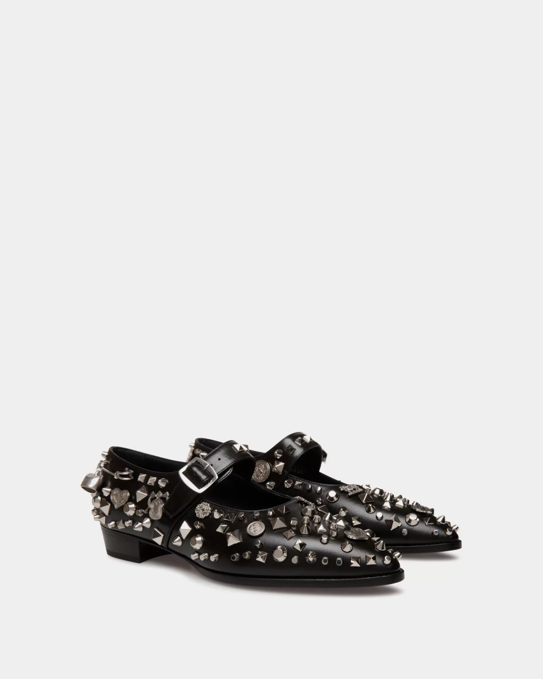 Flats & Moccasins<Bally Glendale Mary-Jane In Leather with Studs Black