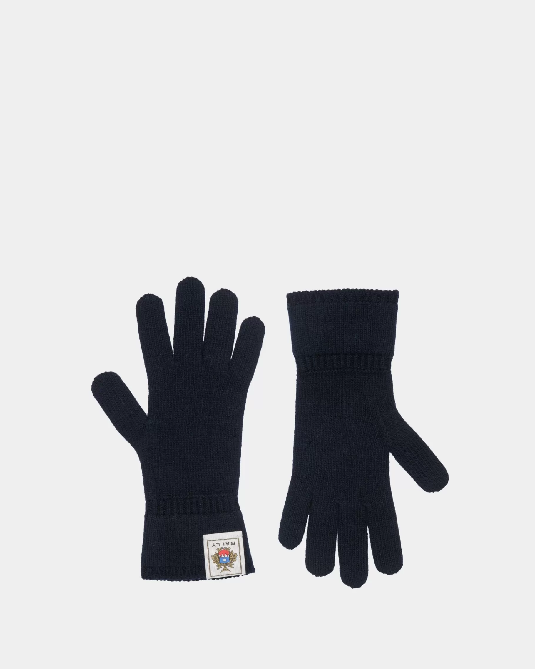 Gloves & Hats<Bally Gloves With Crest Logo In Navy Wool Blue