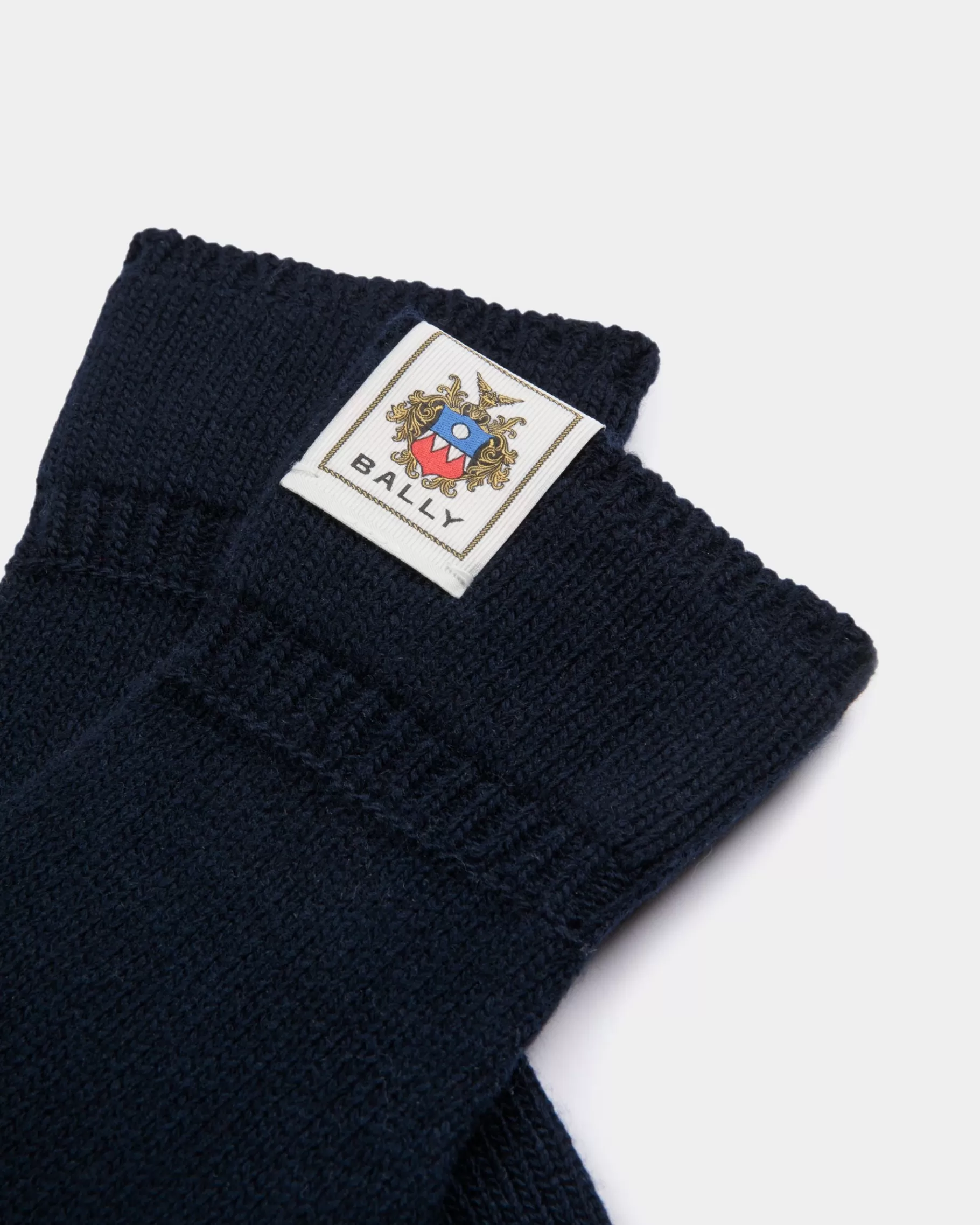 Gloves & Hats<Bally Gloves With Crest Logo In Navy Wool Blue