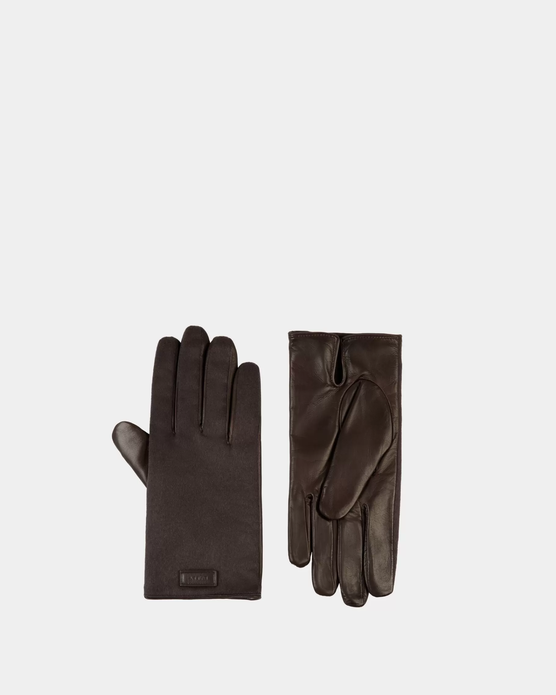 Gloves & Hats<Bally Gloves With Logo In Ebano Cashmere And Leather Brown