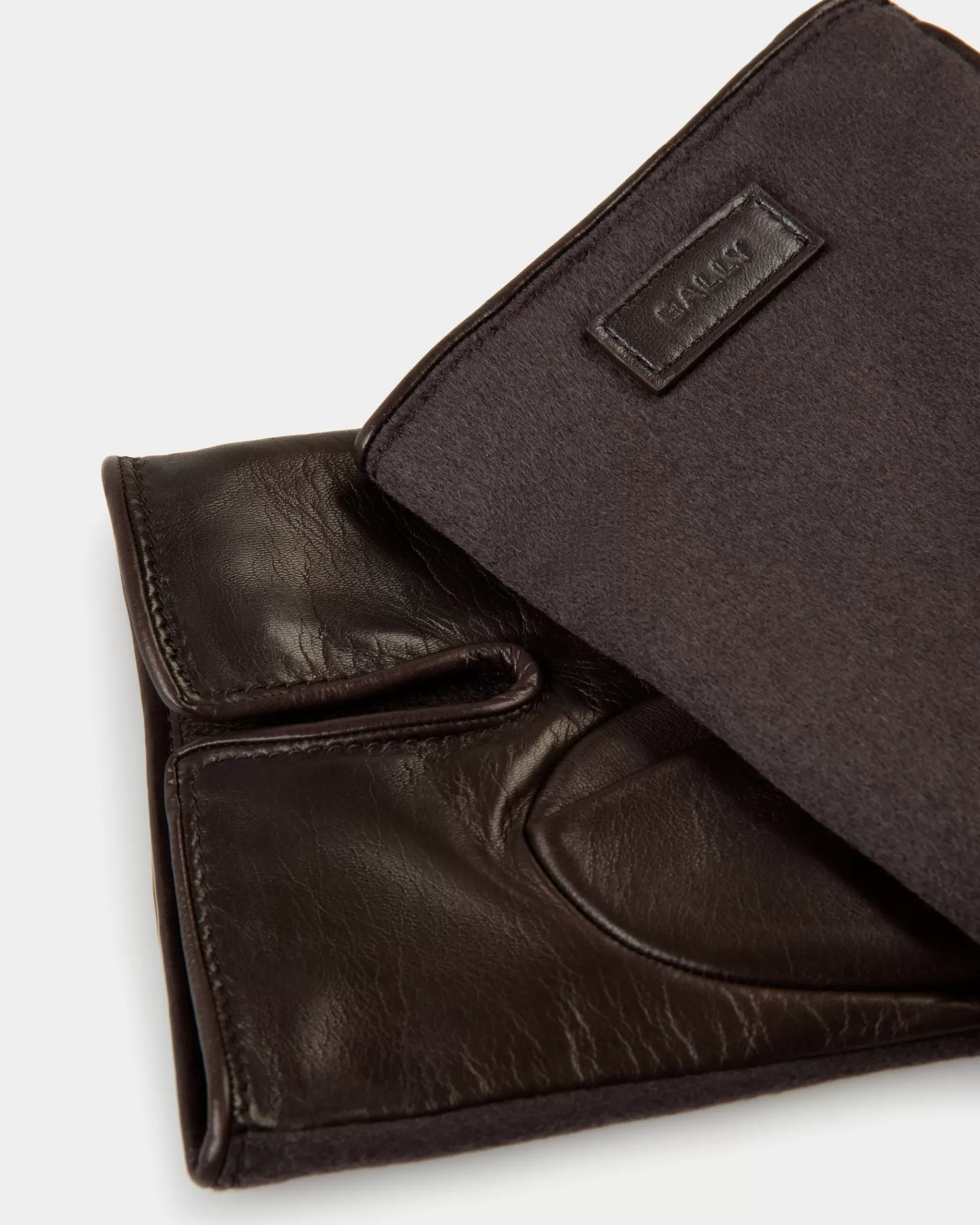 Gloves & Hats<Bally Gloves With Logo In Ebano Cashmere And Leather Brown