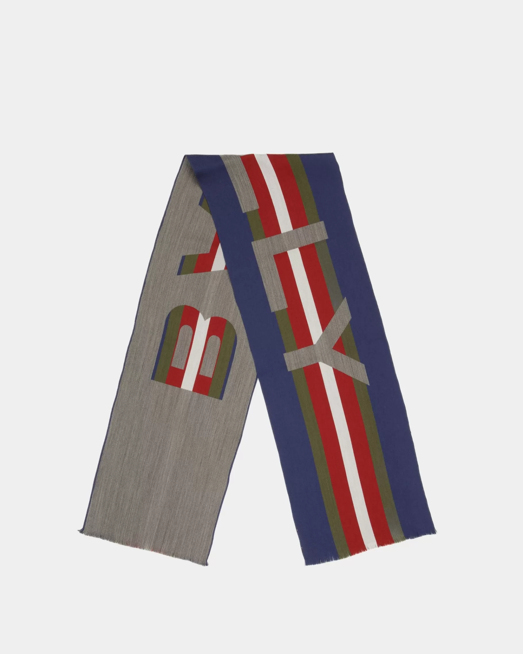 Scarves<Bally Jacquard Scarf In Marine Wool And Silk Mix Blue