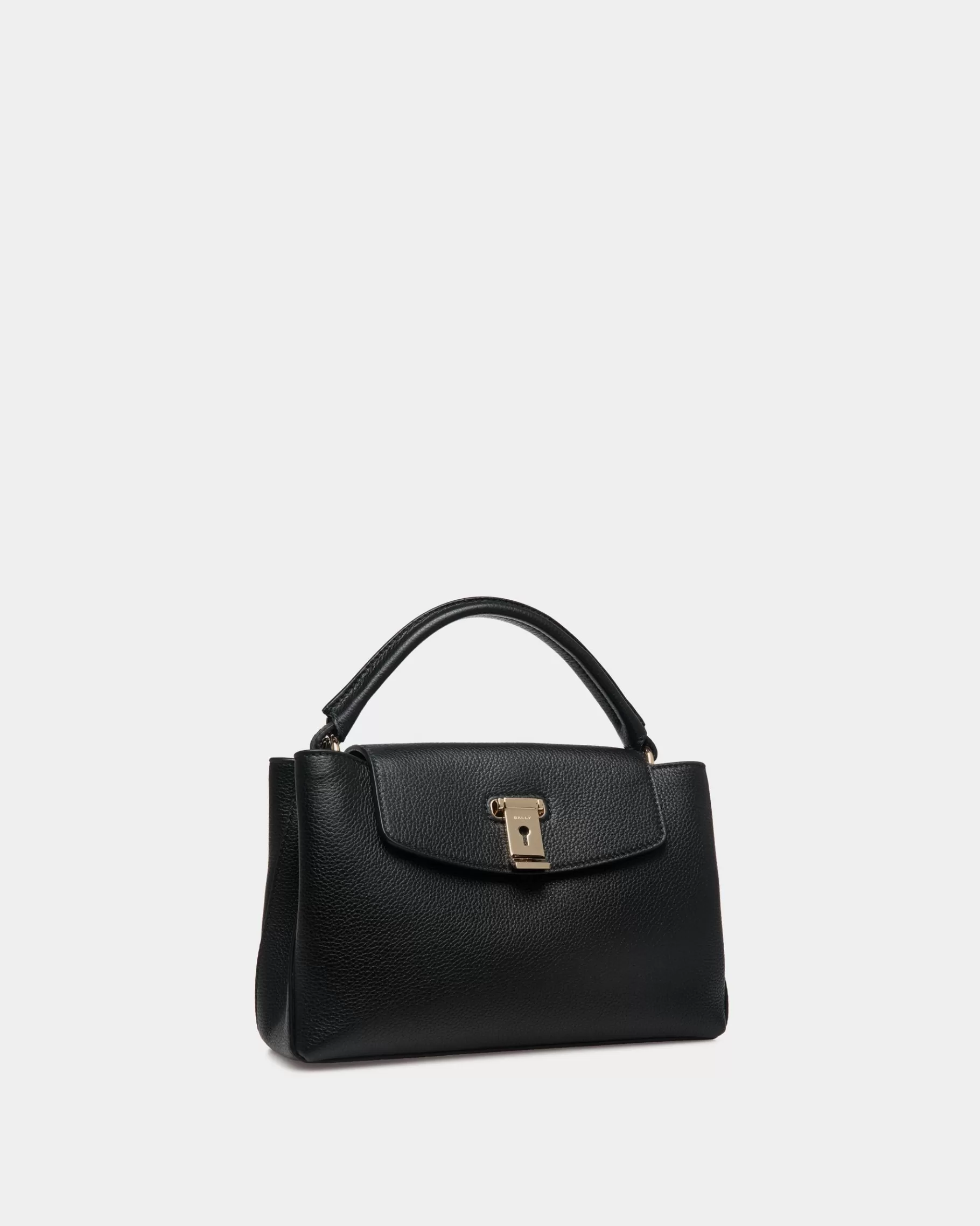 Top Handle Bags<Bally Lock Me Small Top Handle Bag In Grained Leather Black