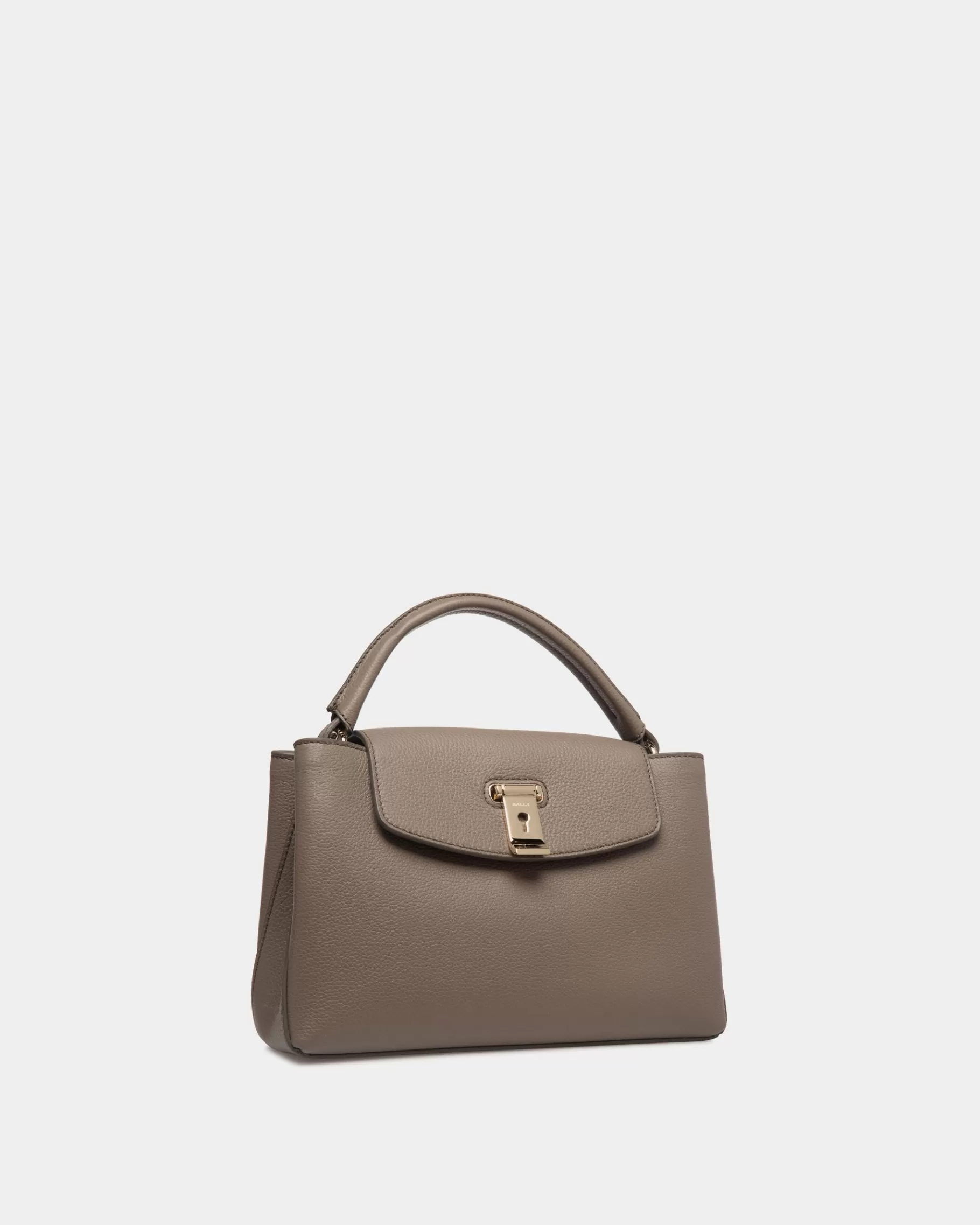 Top Handle Bags<Bally Lock Me Small Top Handle Bag In Taupe Grained Leather Brown