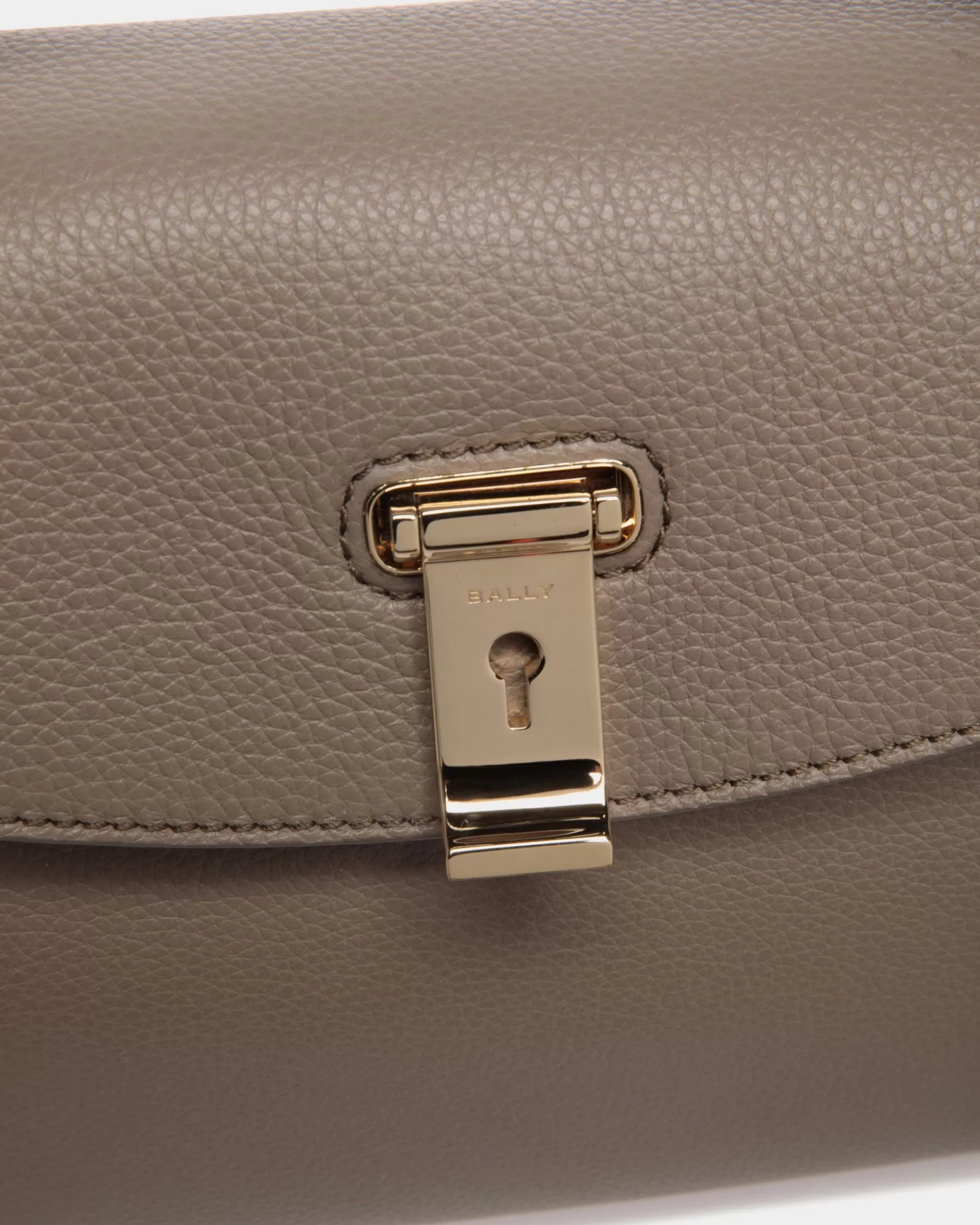 Top Handle Bags<Bally Lock Me Small Top Handle Bag In Taupe Grained Leather Brown