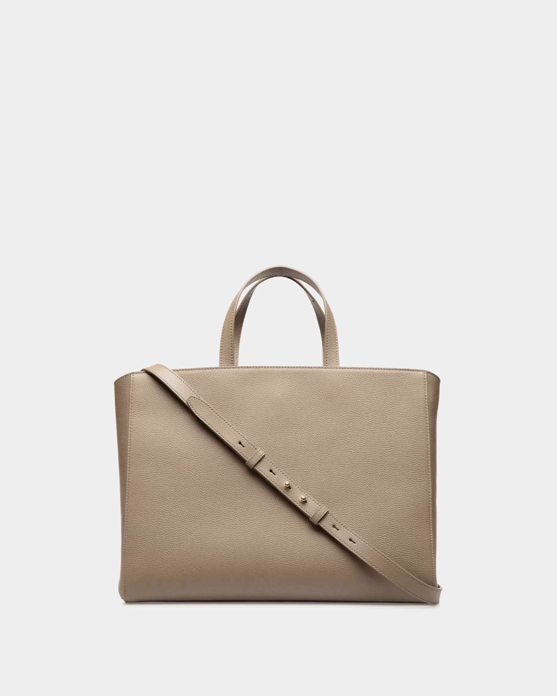 Tote Bags<Bally Lock Me Tote Bag In Taupe Grained Leather Brown