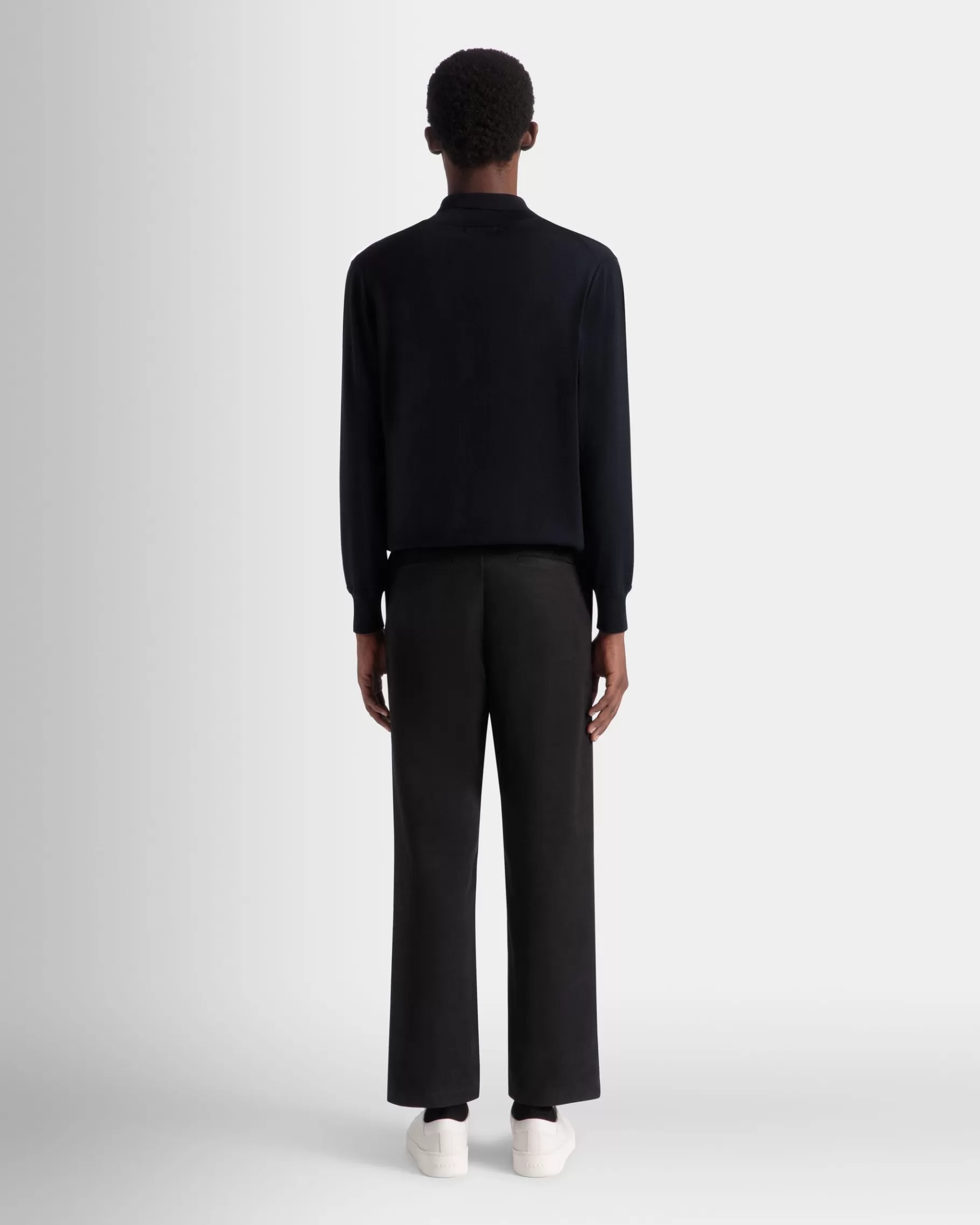 Shirts & T-shirts | Knitwear<Bally Long Sleeve Polo With Crest Logo In Navy Wool Blue