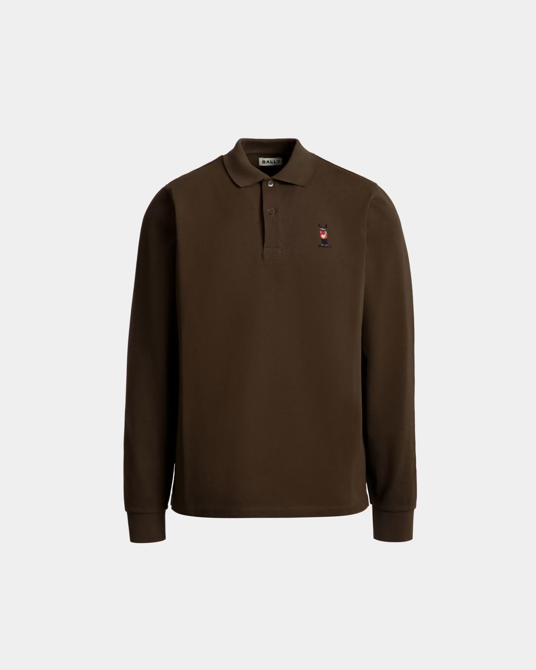 Shirts & T-shirts<Bally Long Sleeve Polo With Forest Mask In Cotton Brown