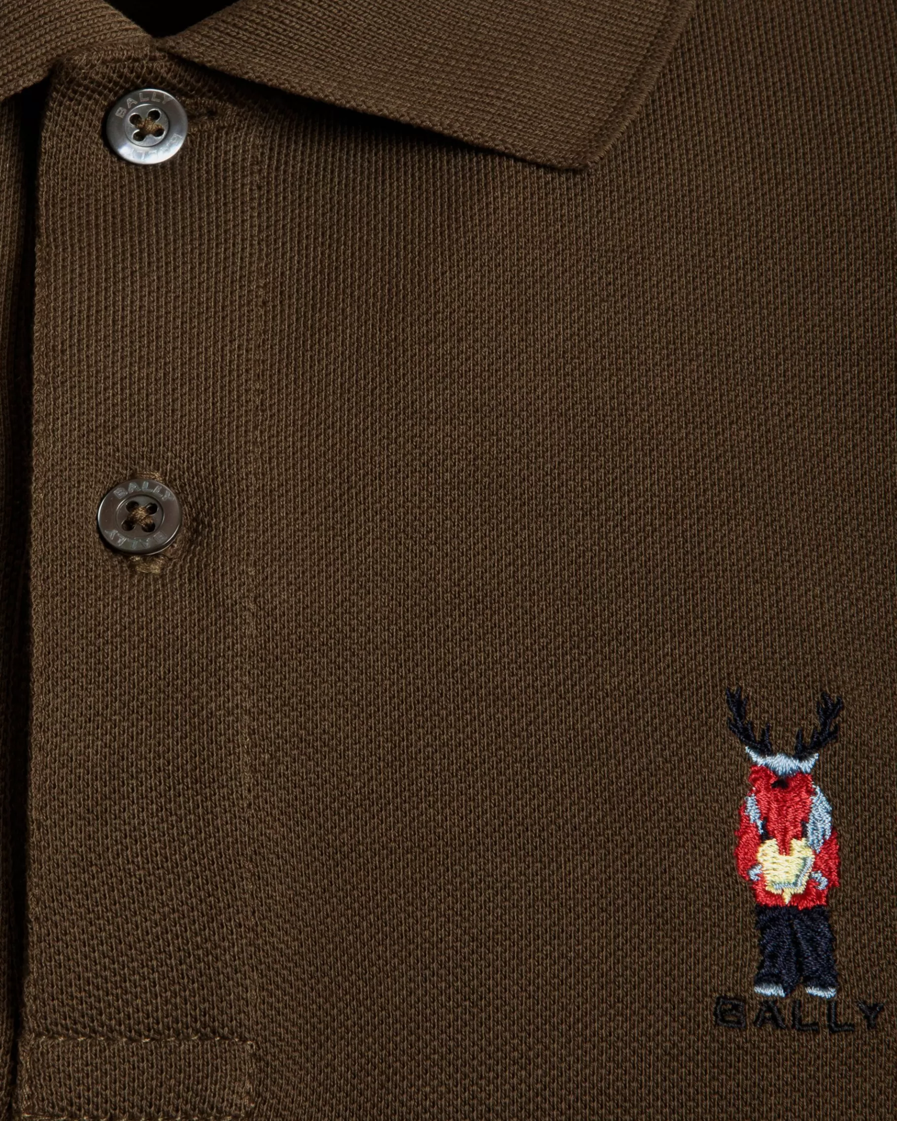 Shirts & T-shirts<Bally Long Sleeve Polo With Forest Mask In Cotton Brown
