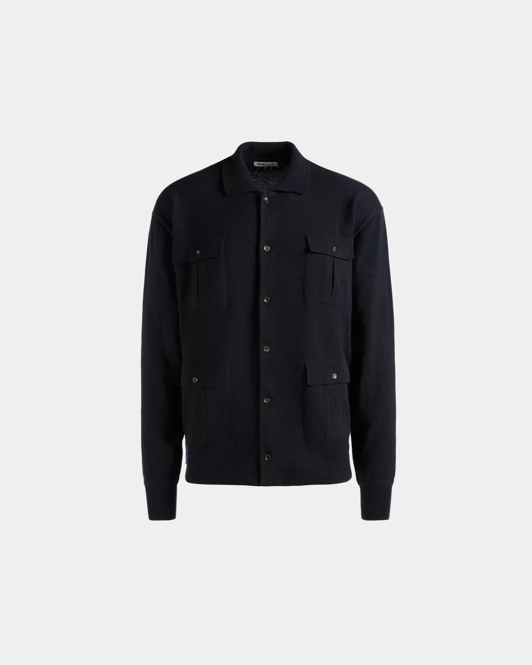 Shirts & T-shirts | Knitwear<Bally Long Sleeve Shirt With Logo In Navy Cashmere Blue