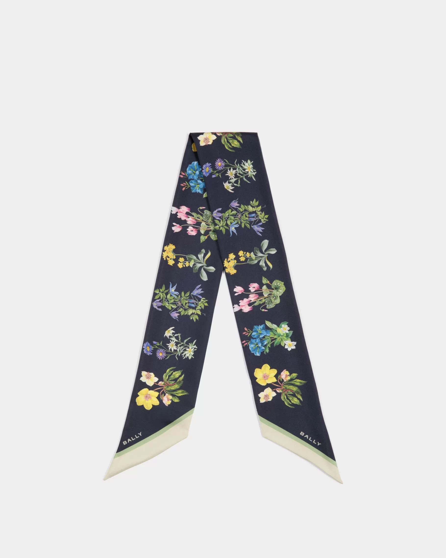 Scarves<Bally Neck Bow In Mountain Flower Print Silk Blue