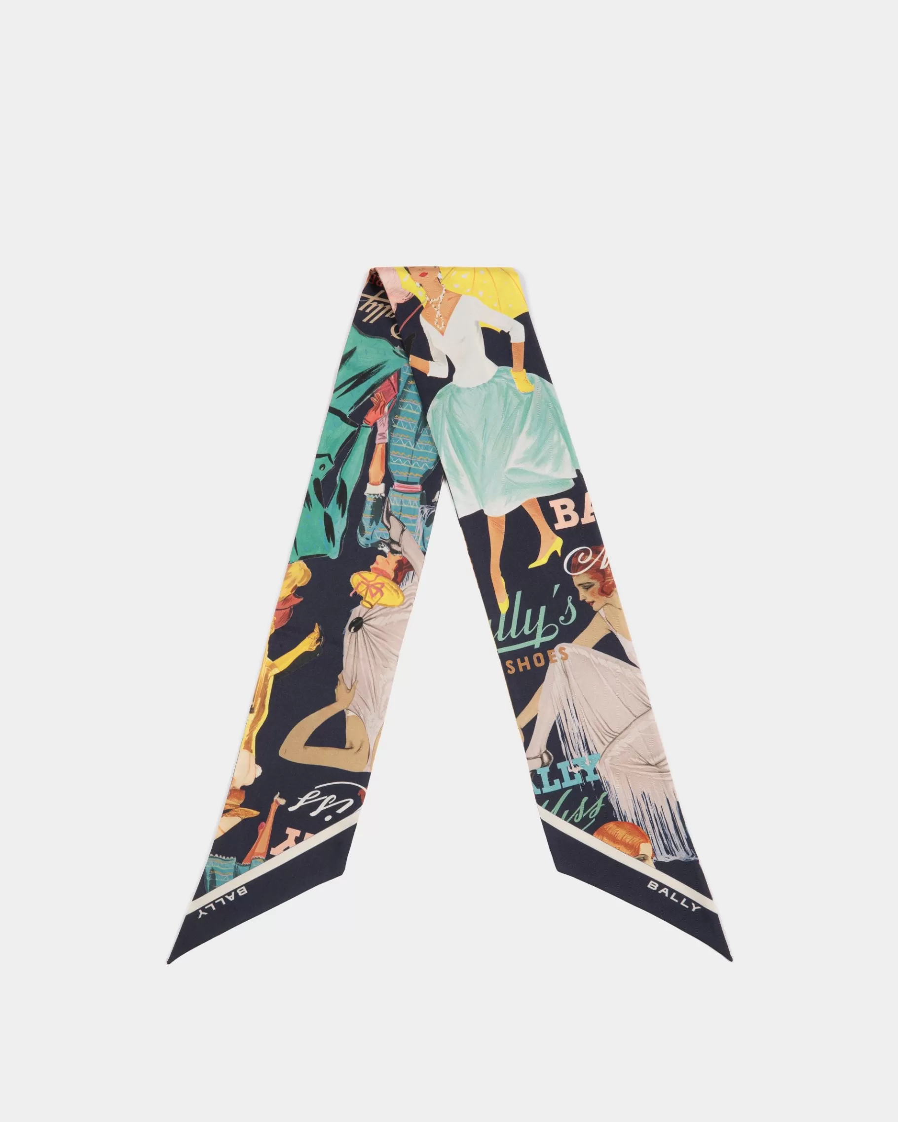 Scarves<Bally Neck Bow With Ladies Print In Navy Silk Blue