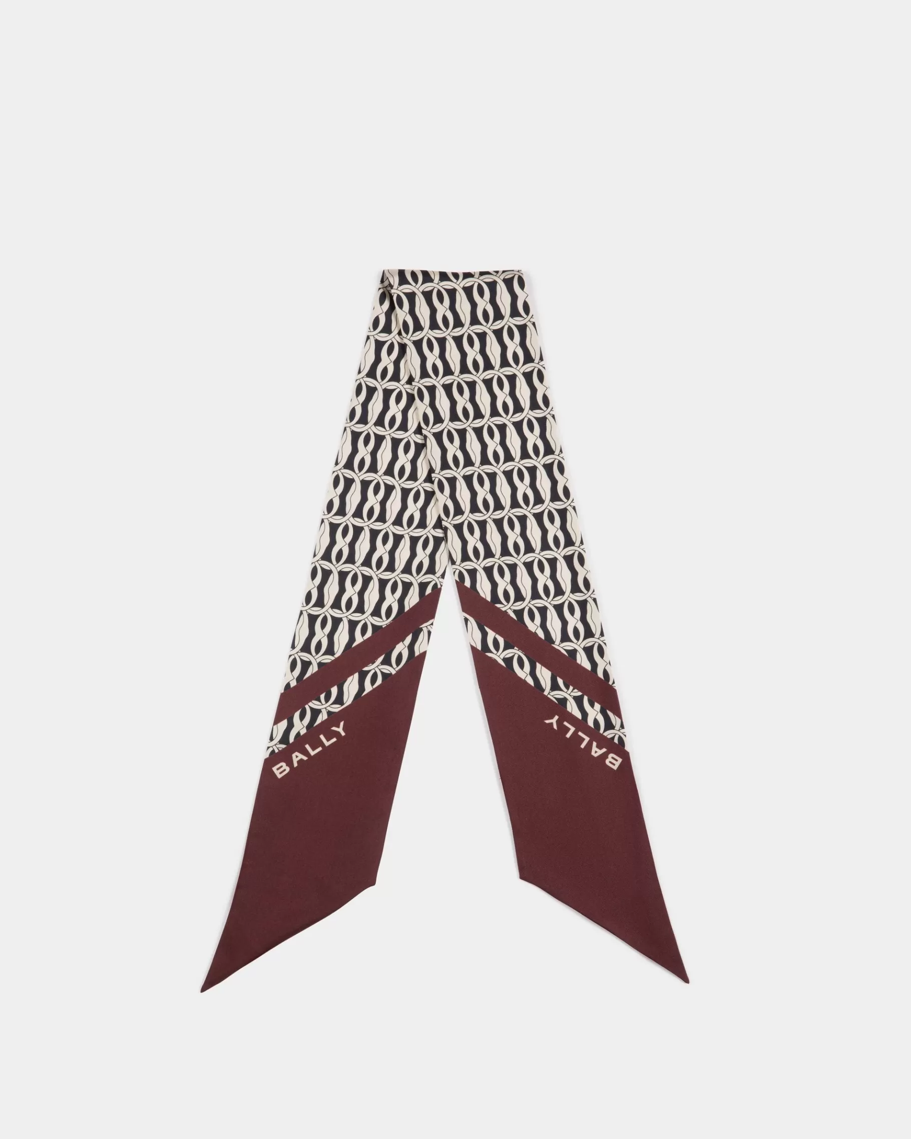 Scarves<Bally Neck Bow With Emblem Print In Andorra Silk Burgundy