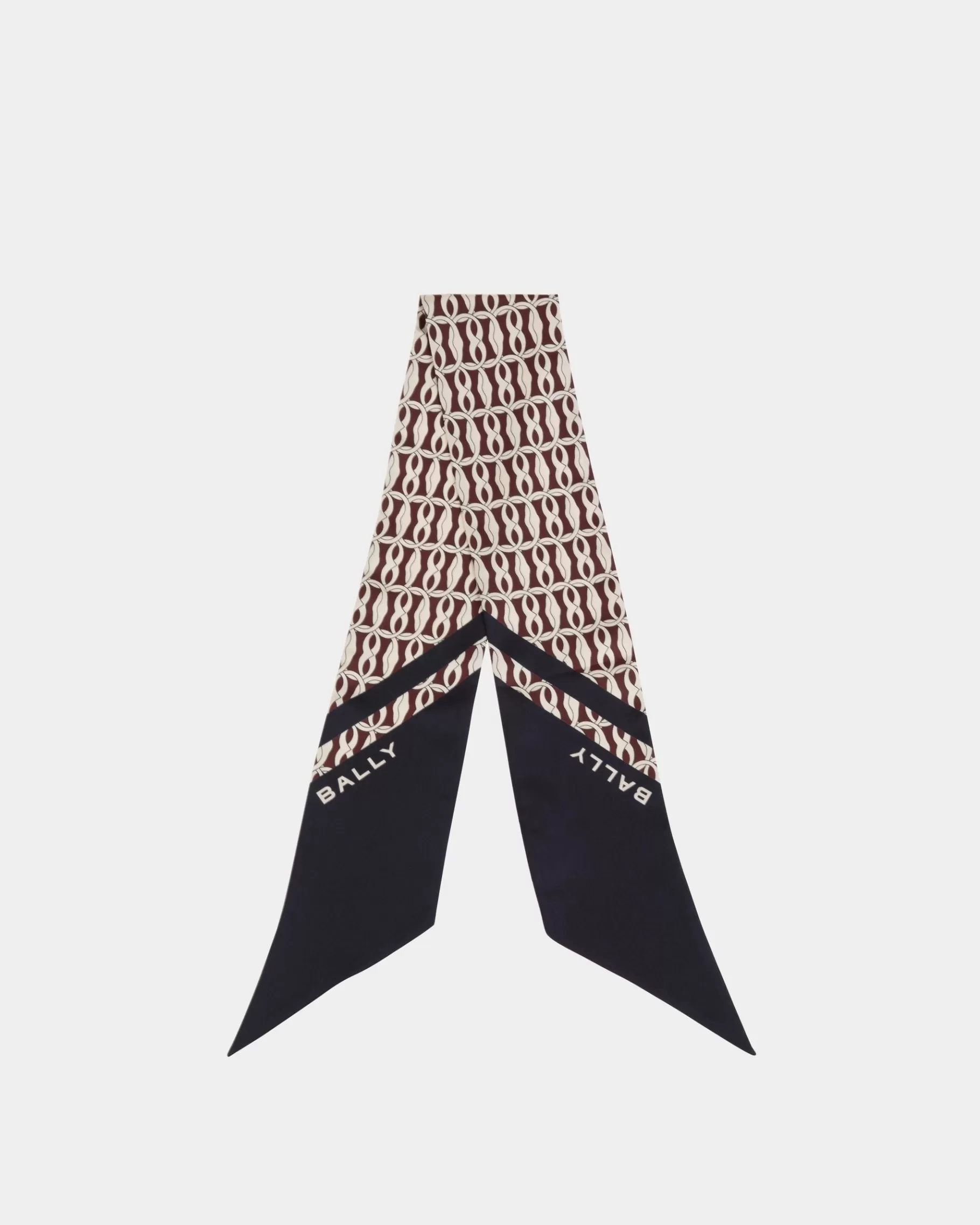 Scarves<Bally Neck Bow With Emblem Print In Navy Silk Blue