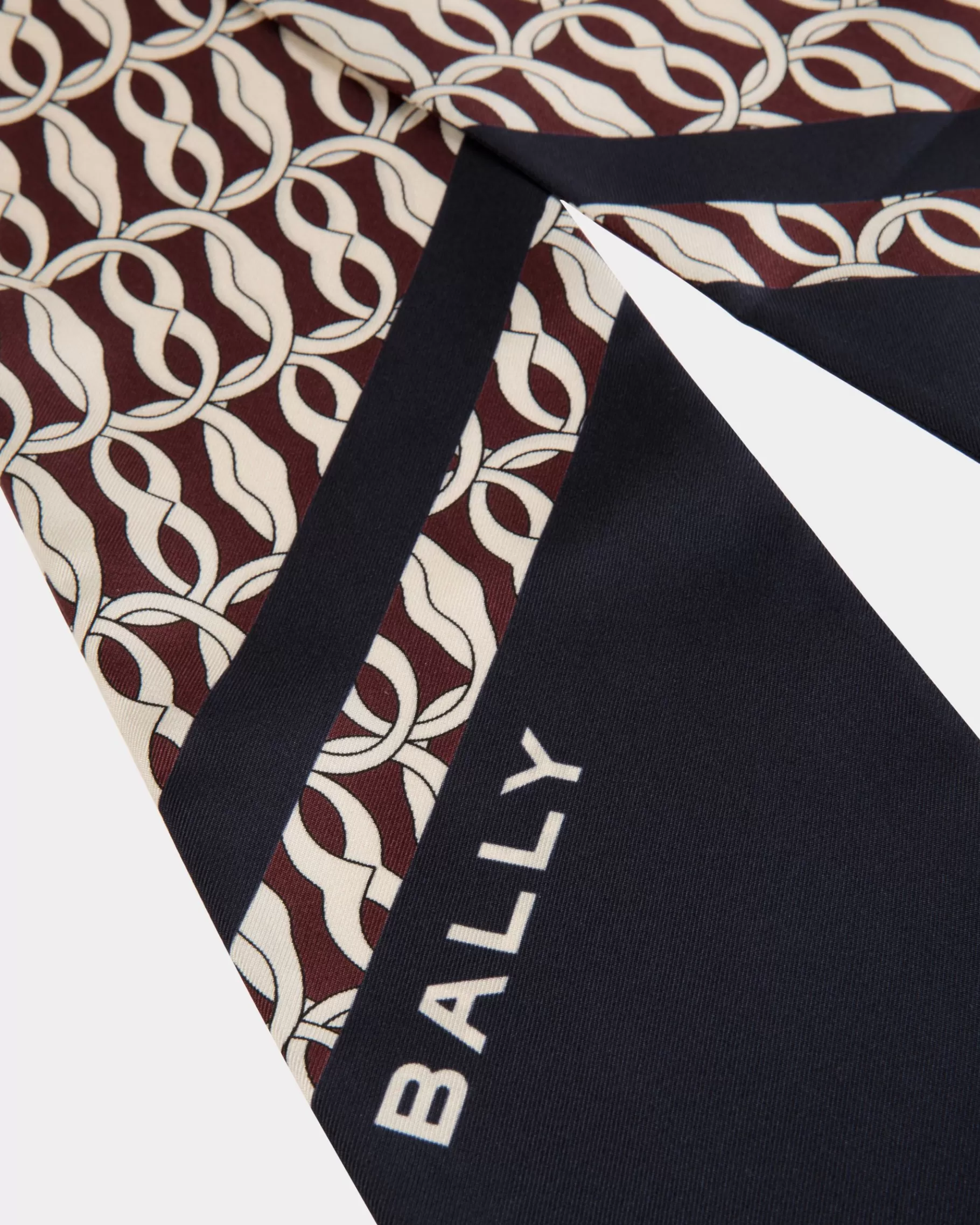 Scarves<Bally Neck Bow With Emblem Print In Navy Silk Blue