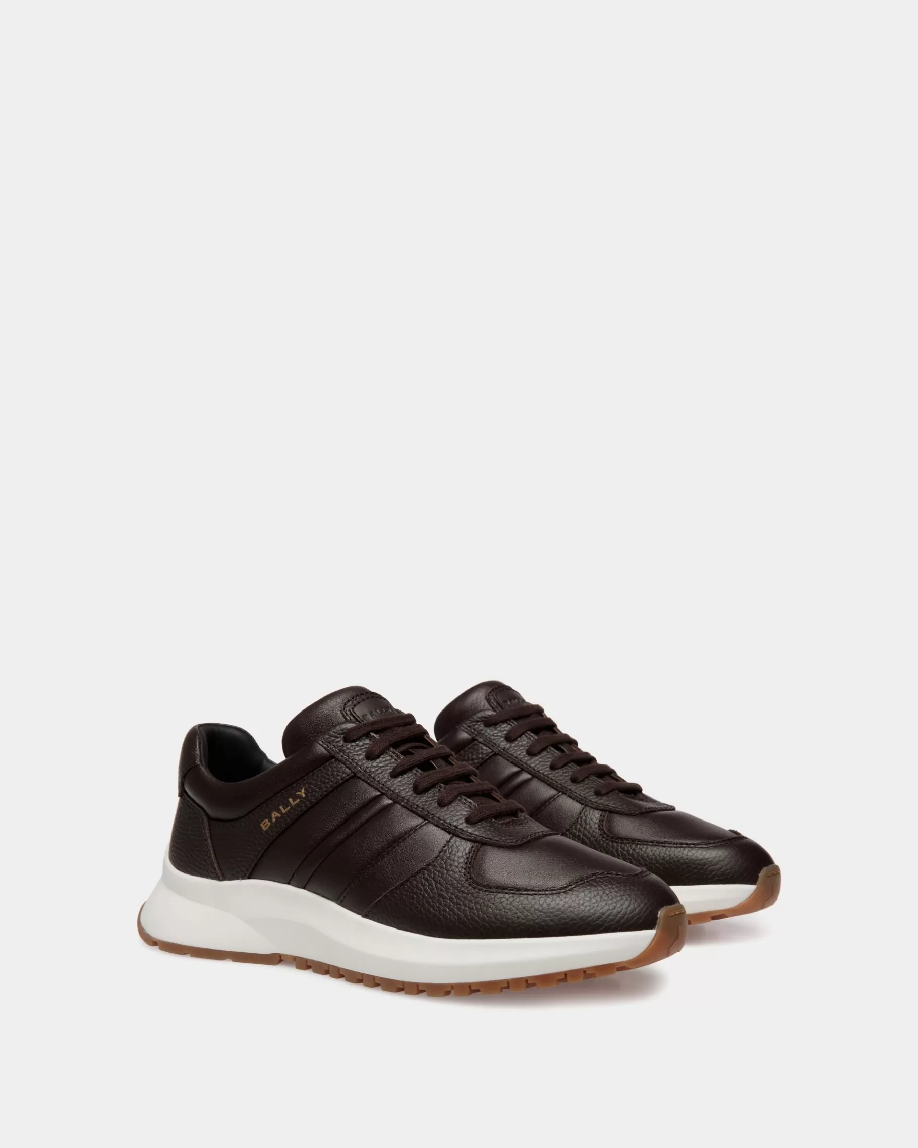 Sneakers<Bally Outline Sneaker In Ebano Grained Leather Brown