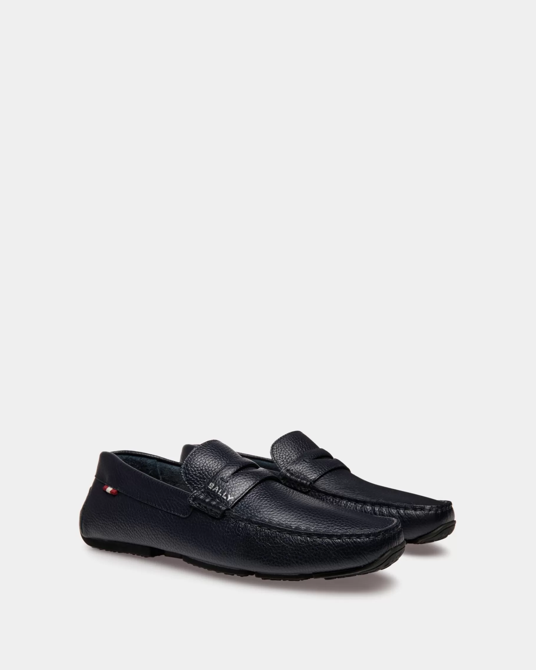 Drivers<Bally Pilot Driver In Navy Grained Leather Blue