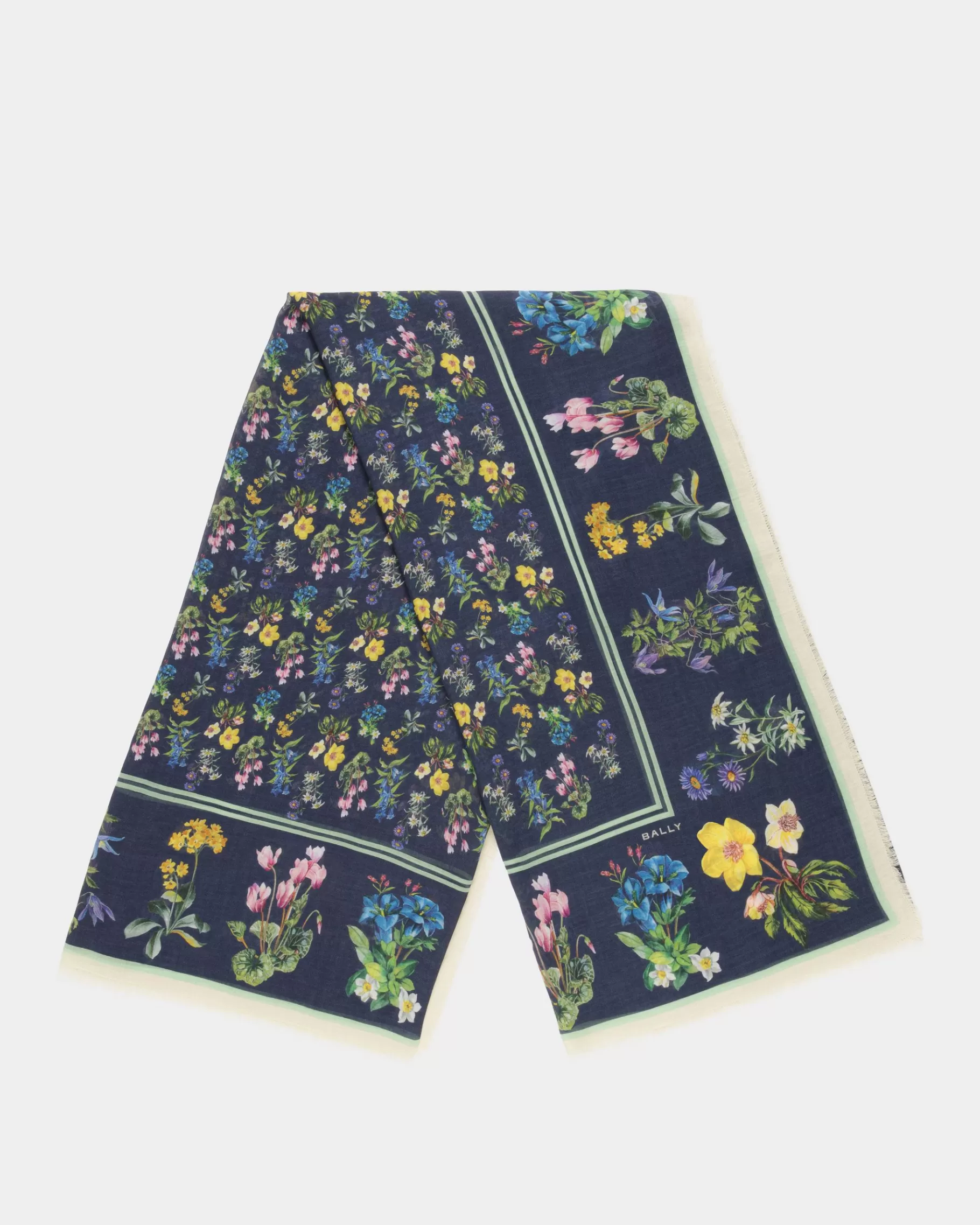 Scarves<Bally Scarf In Mountain Flower Print Modal And Cashmere Blue