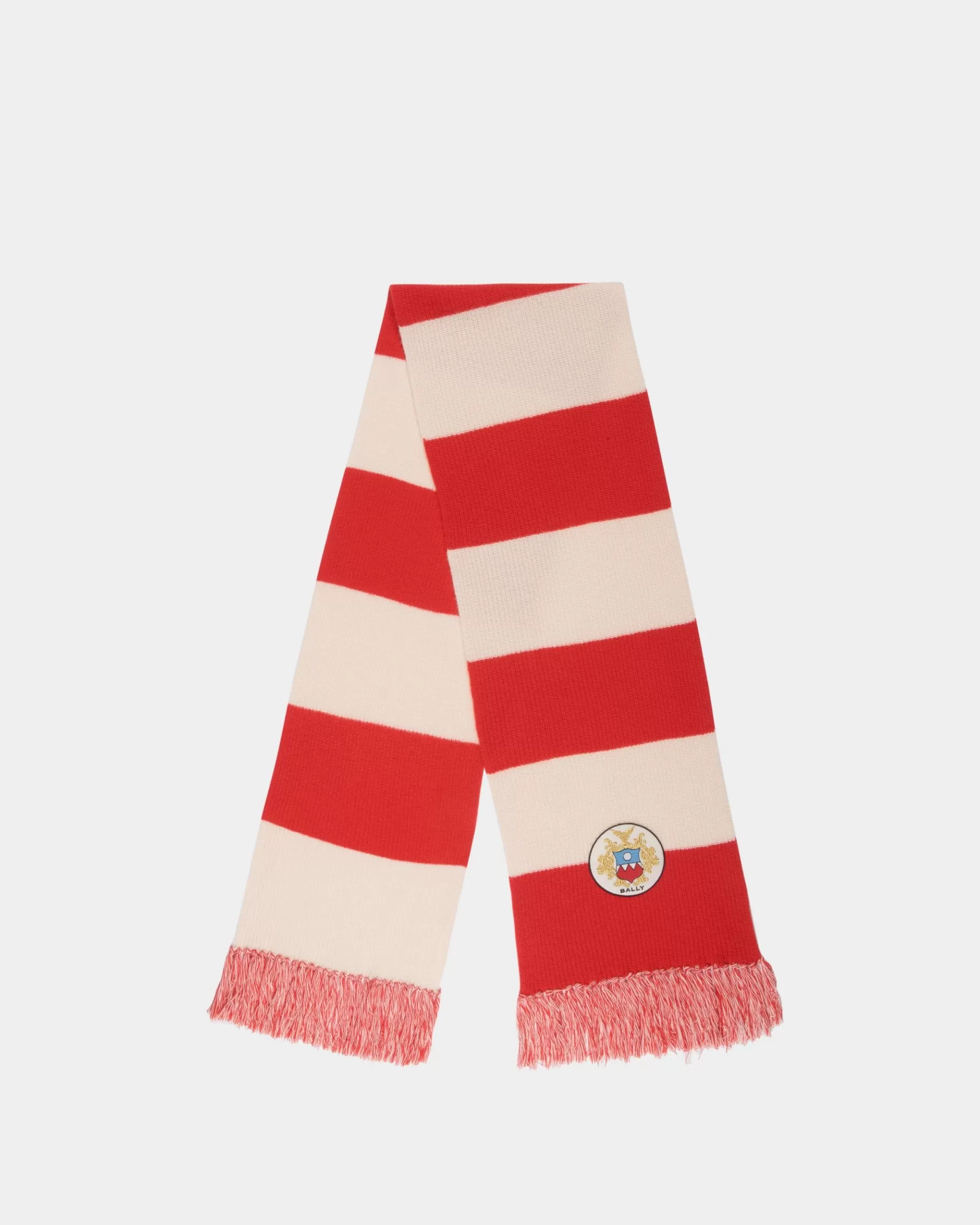 Scarves<Bally Scarf With a Crest Logo in Candy Red and Ivory Wool Multicolor