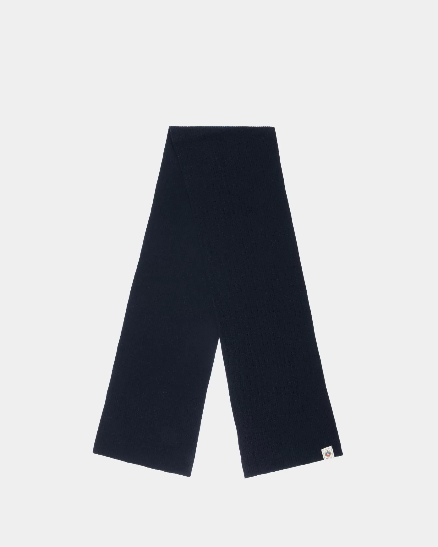 Scarves<Bally Scarf With Crest Logo In Navy Wool Blue