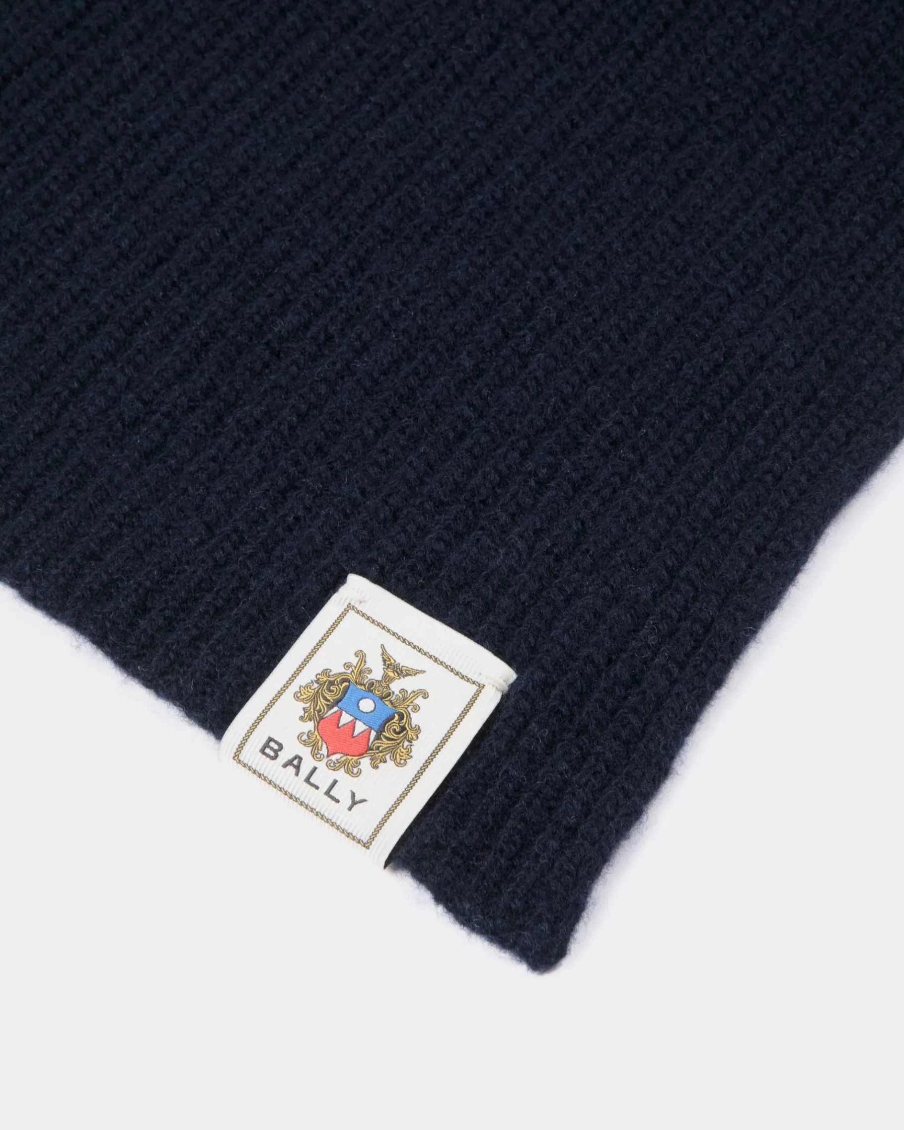 Scarves<Bally Scarf With Crest Logo In Navy Wool Blue