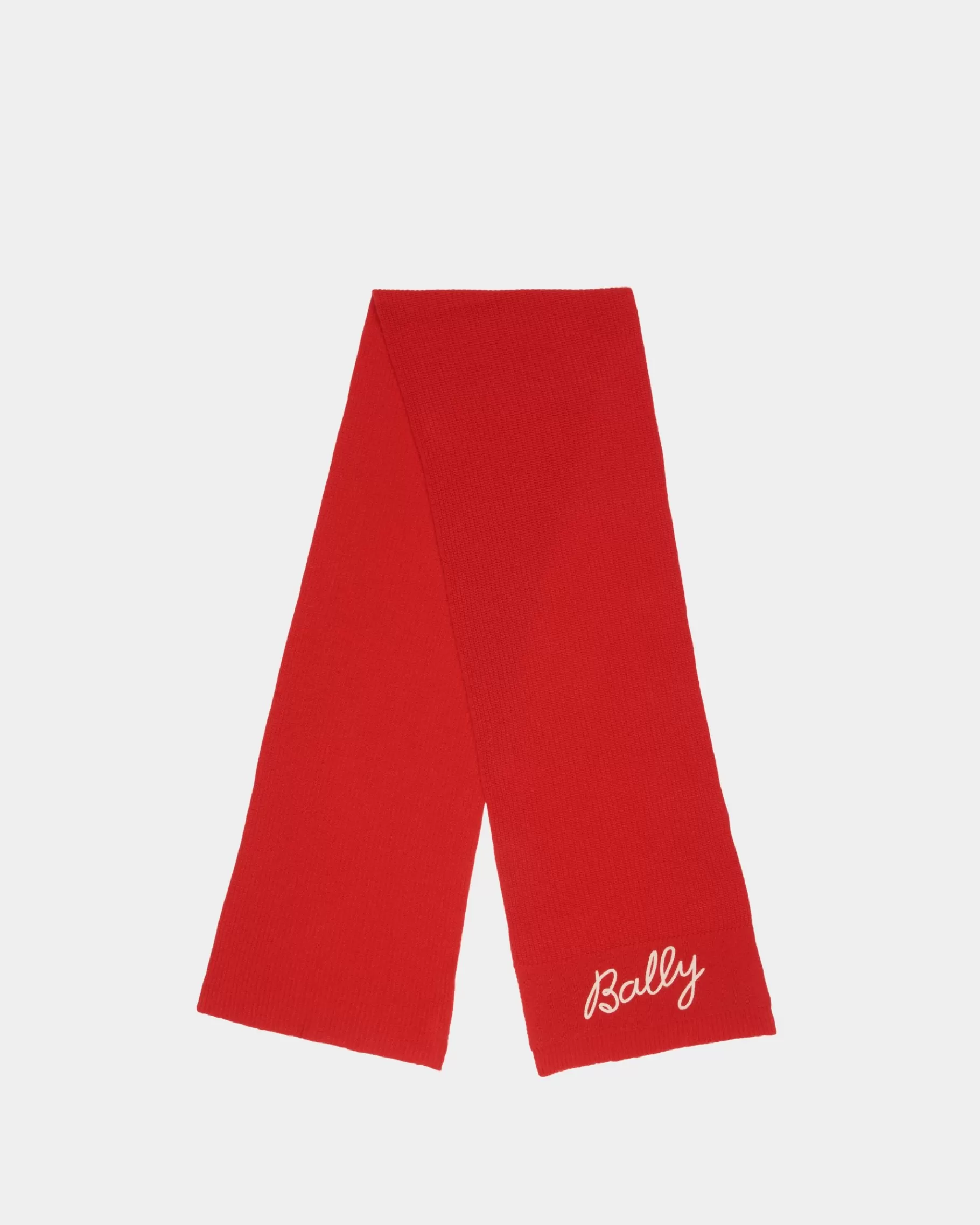 Scarves<Bally Scarf with Logo In Candy Wool Red