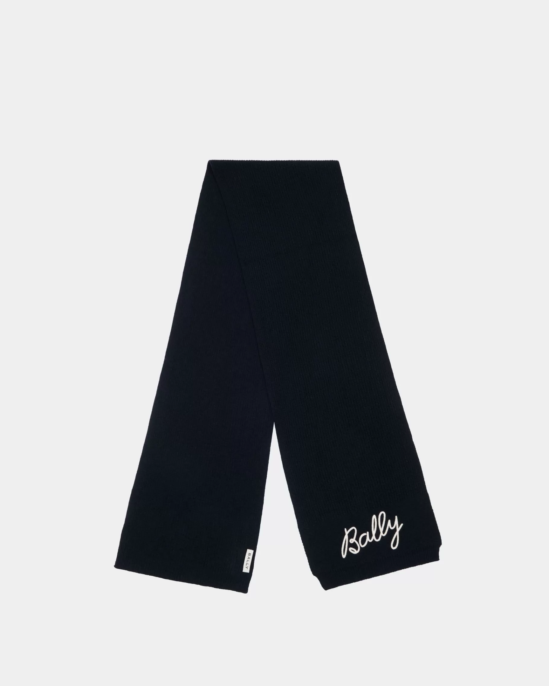 Scarves<Bally Scarf With Logo In Navy Wool Blue