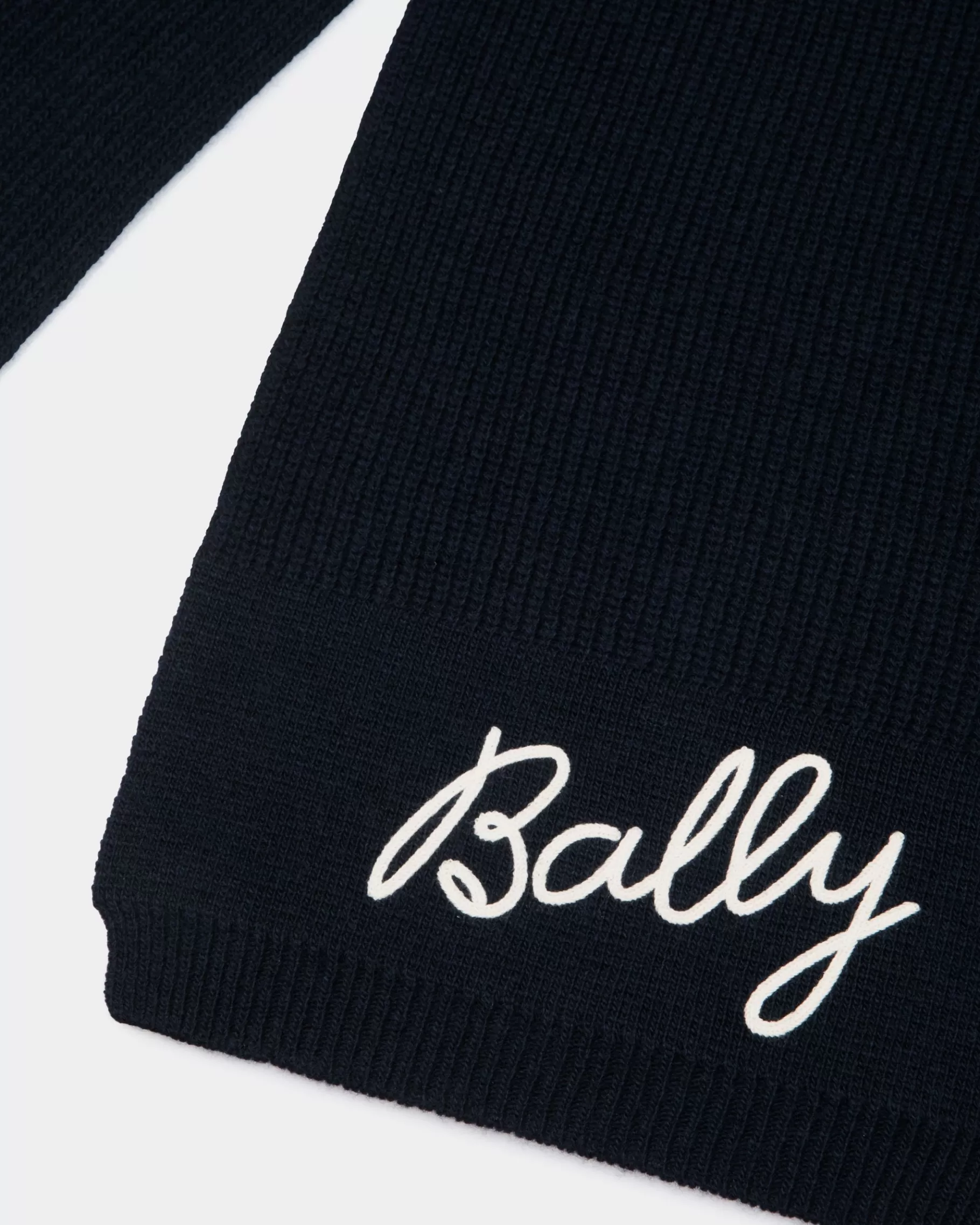 Scarves<Bally Scarf With Logo In Navy Wool Blue