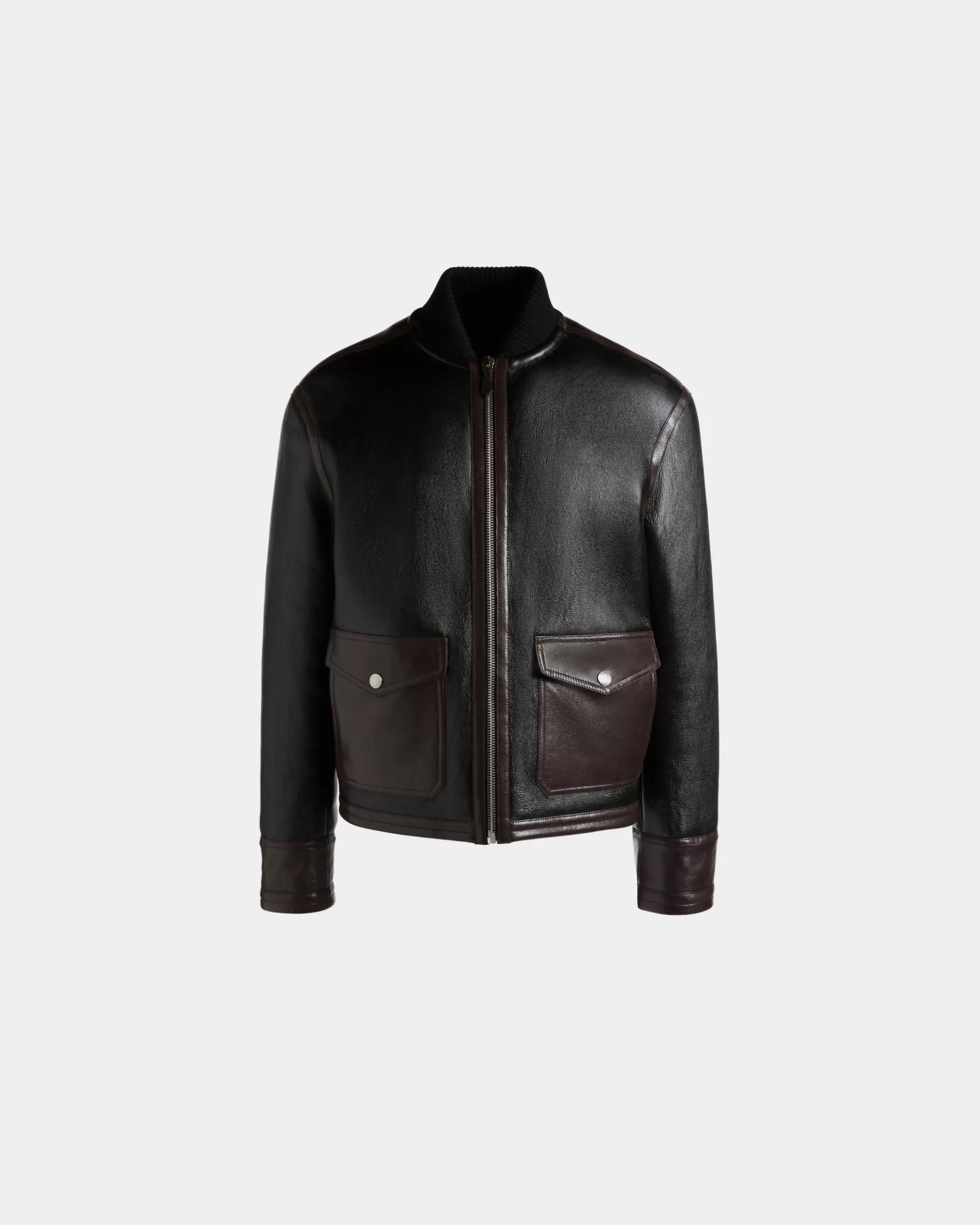 Leather | Coats & Jackets<Bally Shearling Lined Bomber in Leather Black
