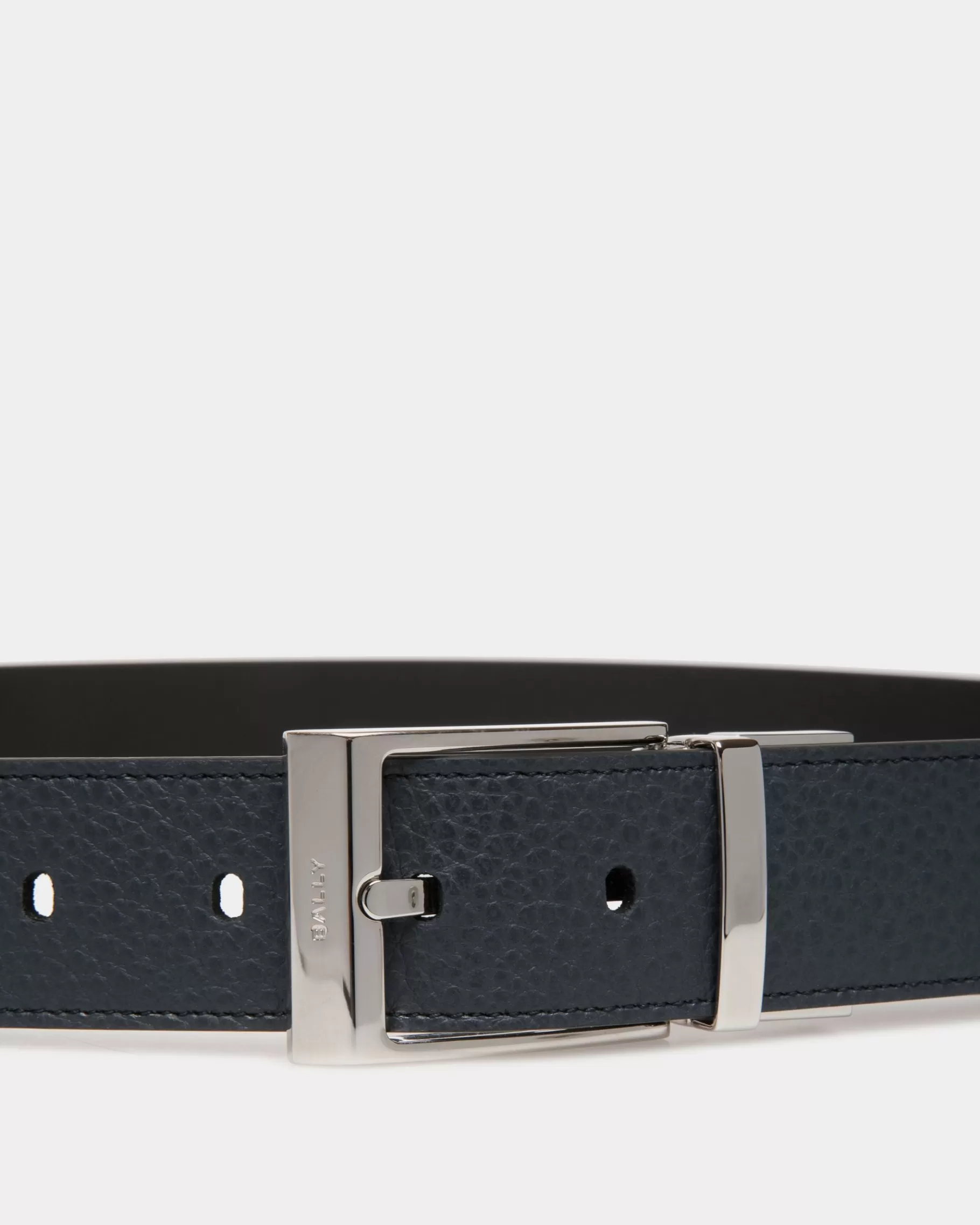 Belts<Bally Shiffie 35mm Reversible And Adjustable Belt in Navy Blue And Black Leather Multicolor