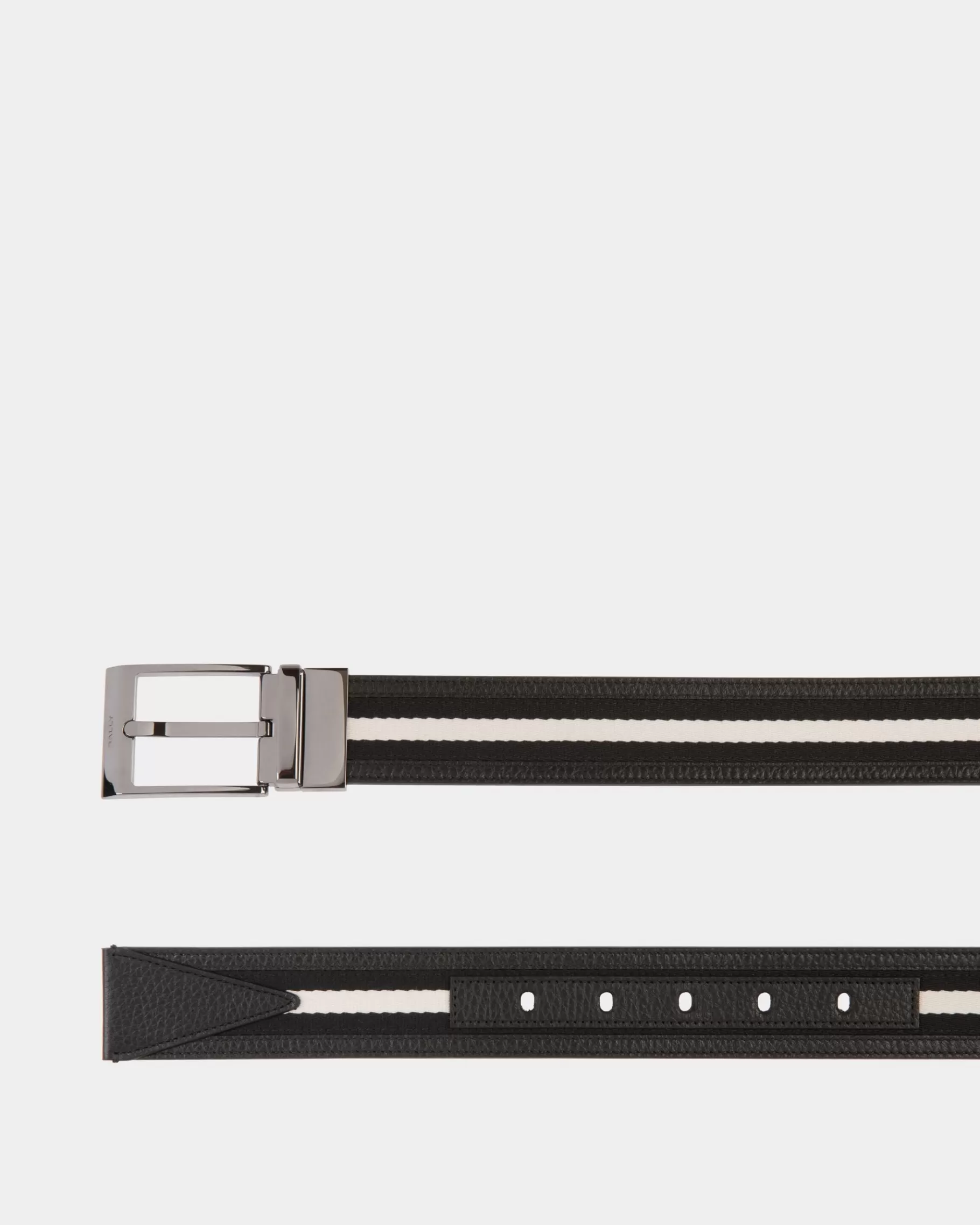 Belts<Bally Shiffie 35mm Reversible Belt In And White Fabric And Leather Black