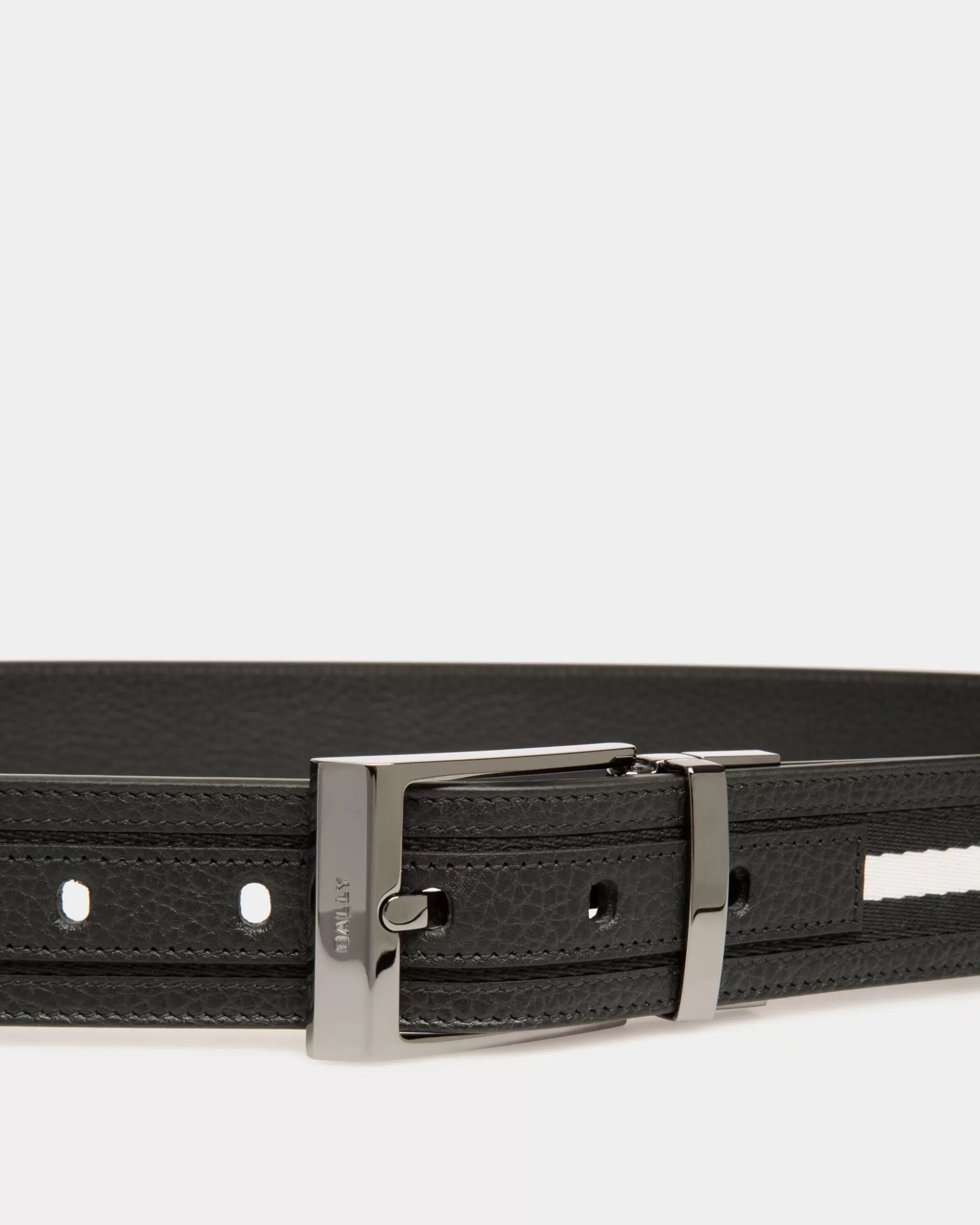 Belts<Bally Shiffie 35mm Reversible Belt In And White Fabric And Leather Black
