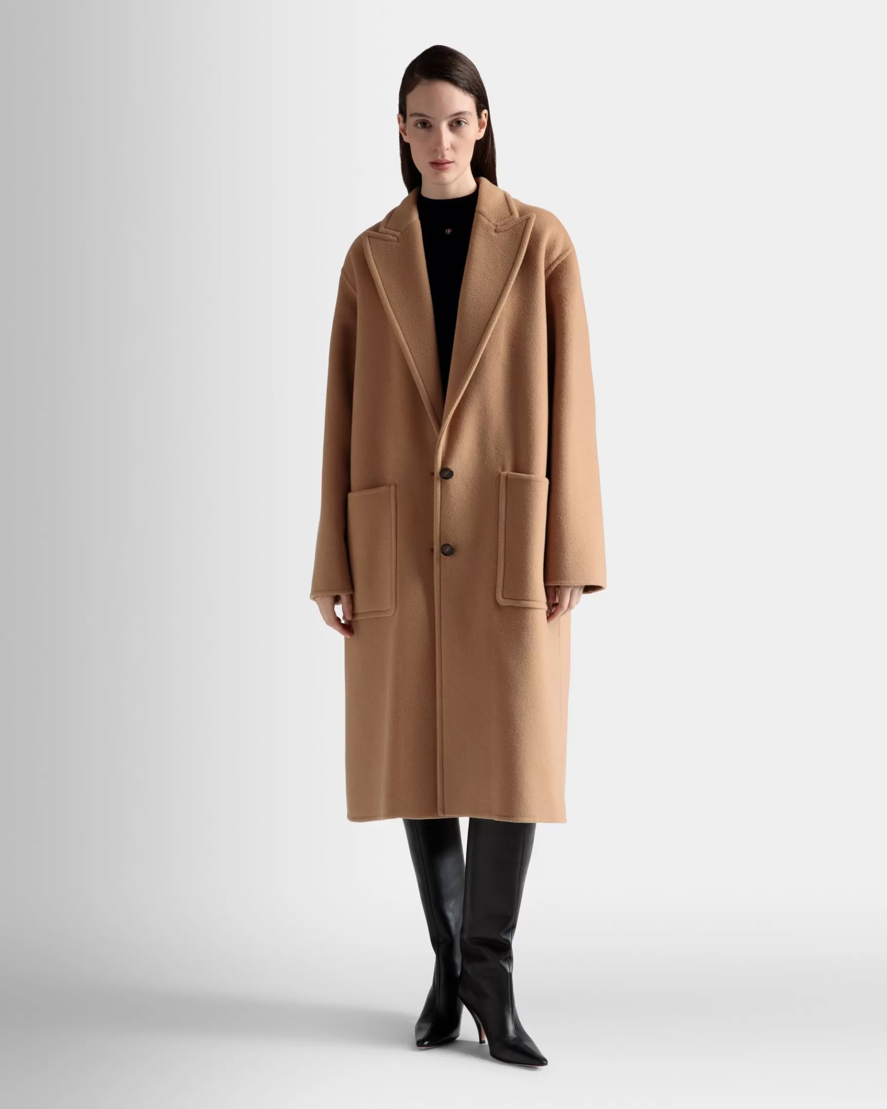 Coats & Jackets<Bally Single-Breasted Coat In Camel Cashmere Wool Mix Brown