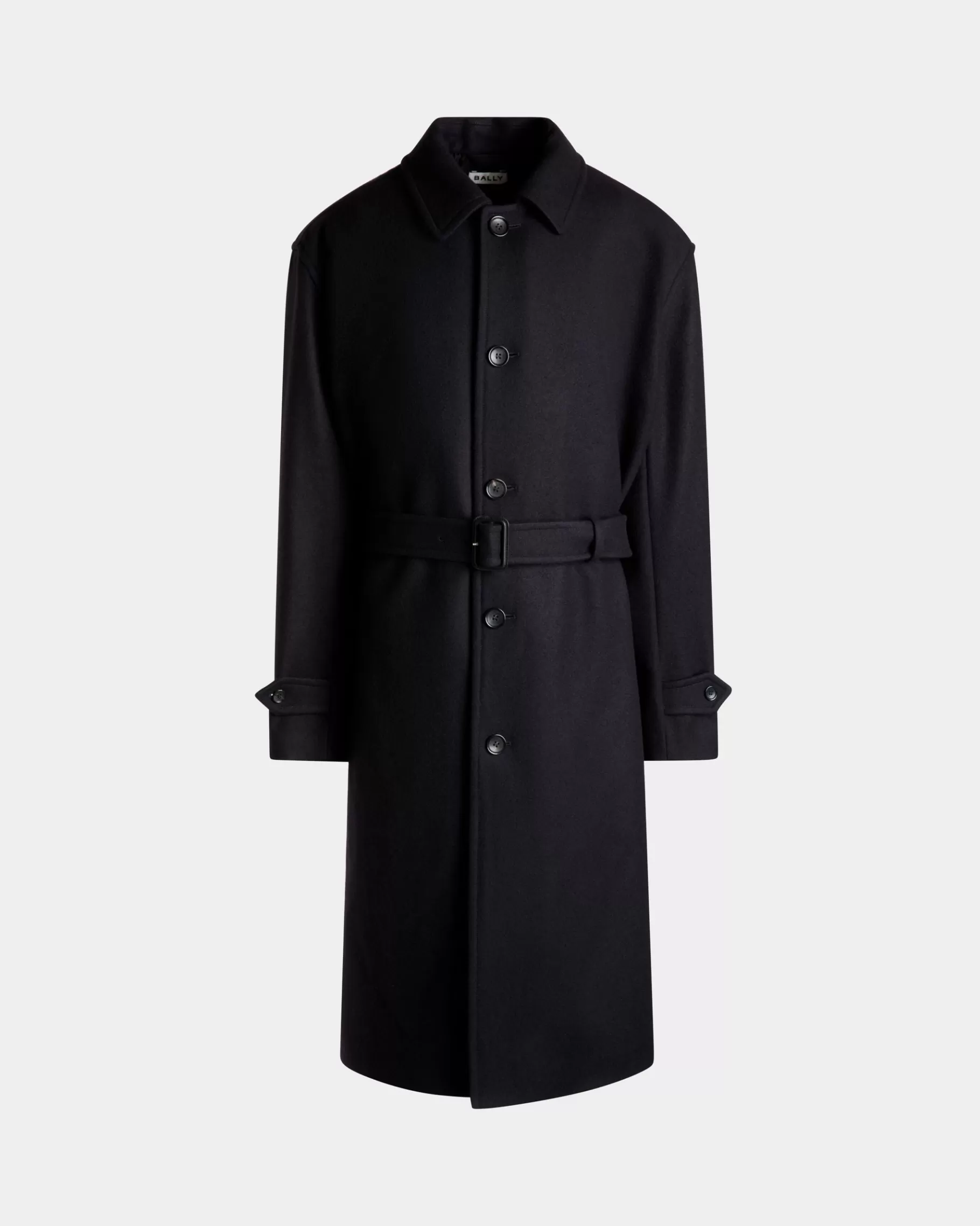 Coats & Jackets<Bally Single-breasted Coat In Navy Wool Blend Blue