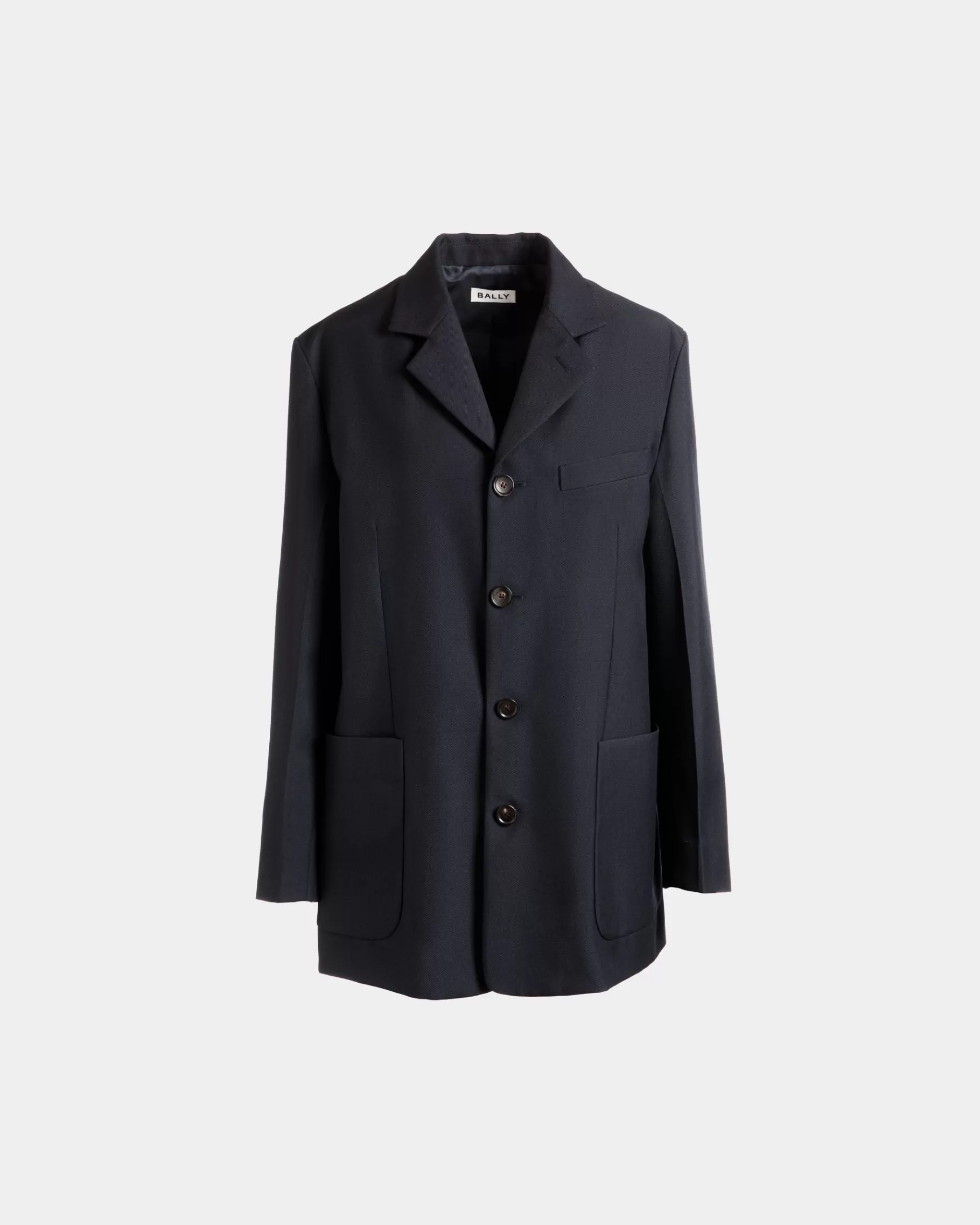 Coats & Jackets<Bally Single-breasted Jacket in Navy Wool Blend Blue