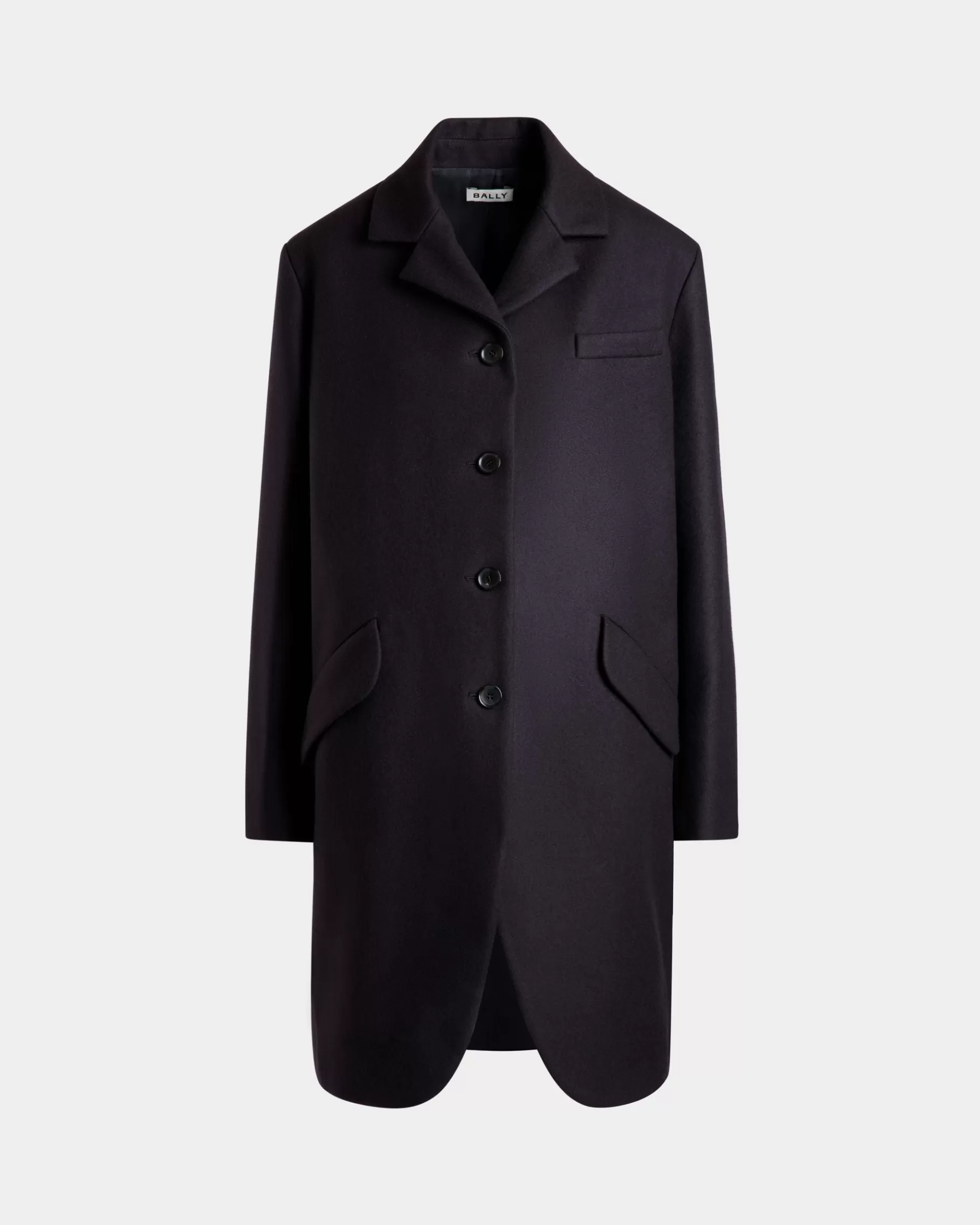 Coats & Jackets<Bally Single-Breasted Midi Coat In a Navy Wool Blend Blue