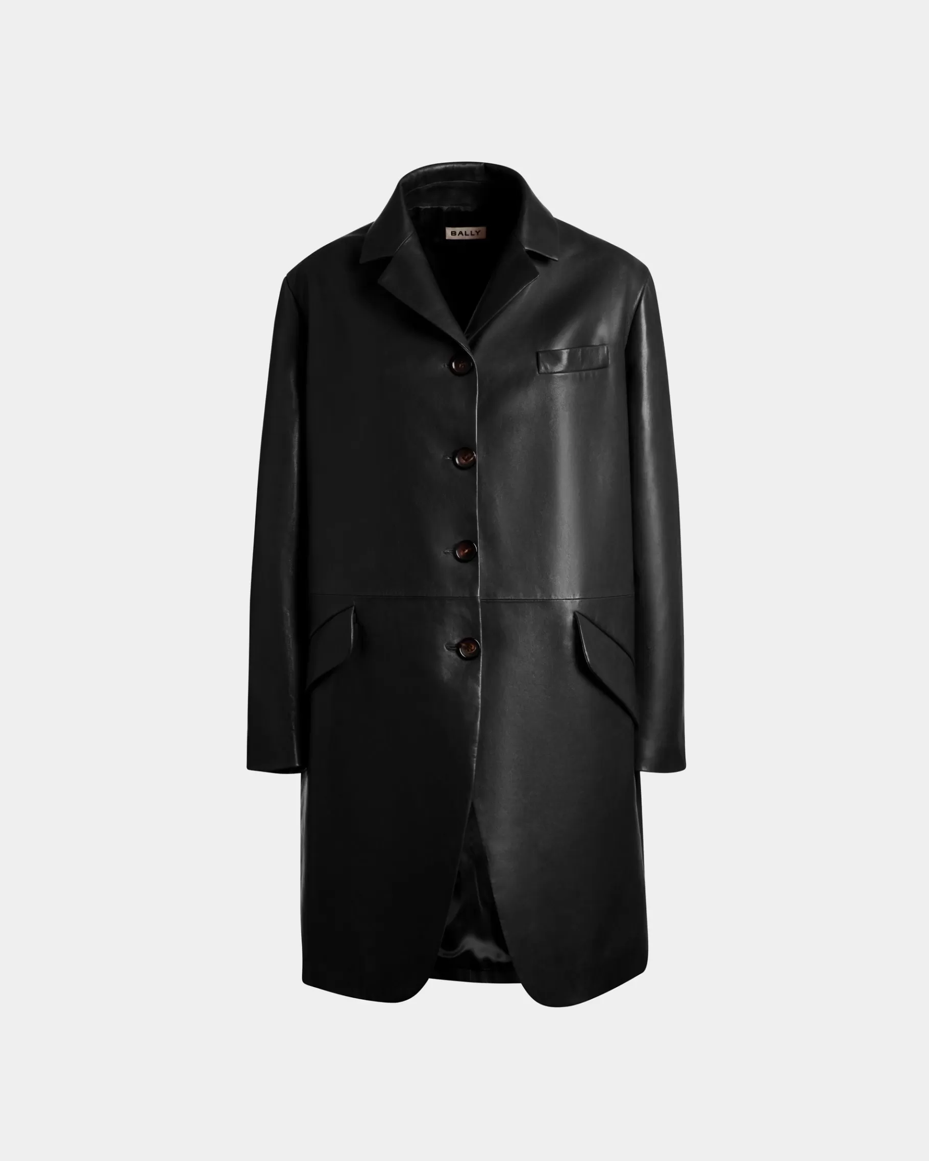 Leather | Coats & Jackets<Bally Single-Breasted Midi Coat In Leather Black