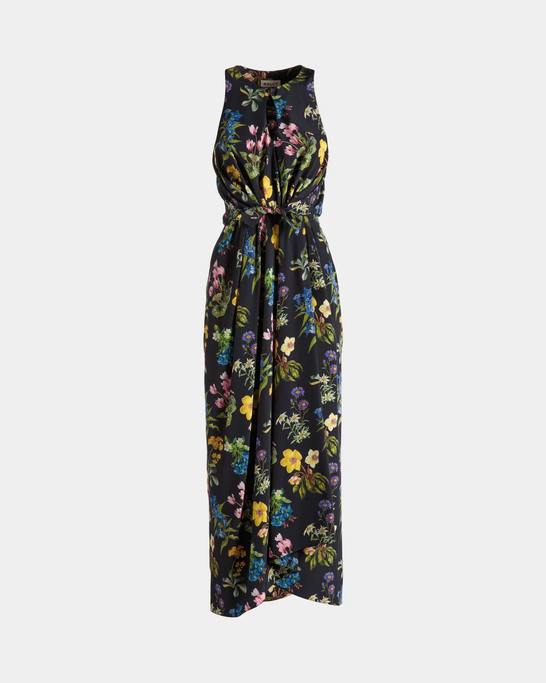 Dresses & Skirts<Bally Sleeveless Midi Dress In Mountain Flower Print Silk Blue