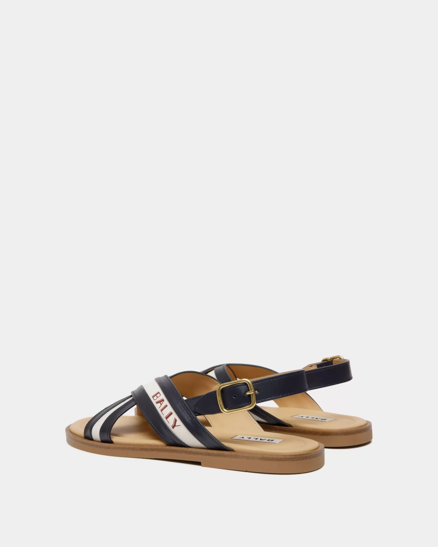Sandals & Slides<Bally Summer Capsule Sandal In Navy Blue And Natural Leather And Canvas Multicolor
