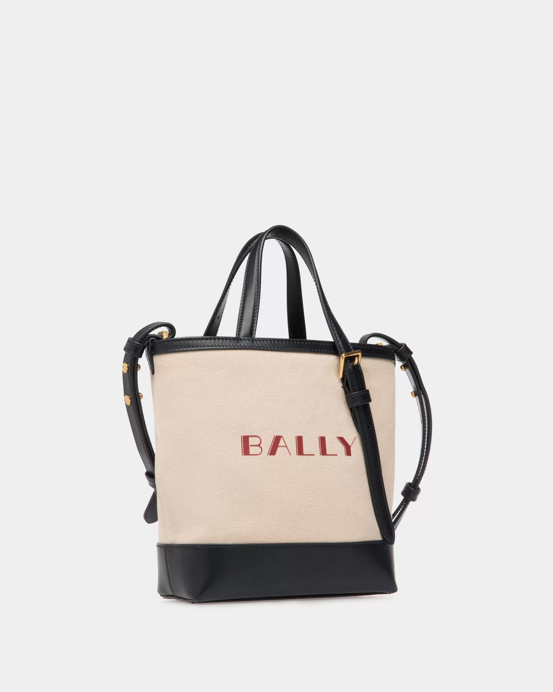 Tote Bags<Bally Summer Capsule Small Tote Bag In Natural And Navy Blue Canvas And Leather White