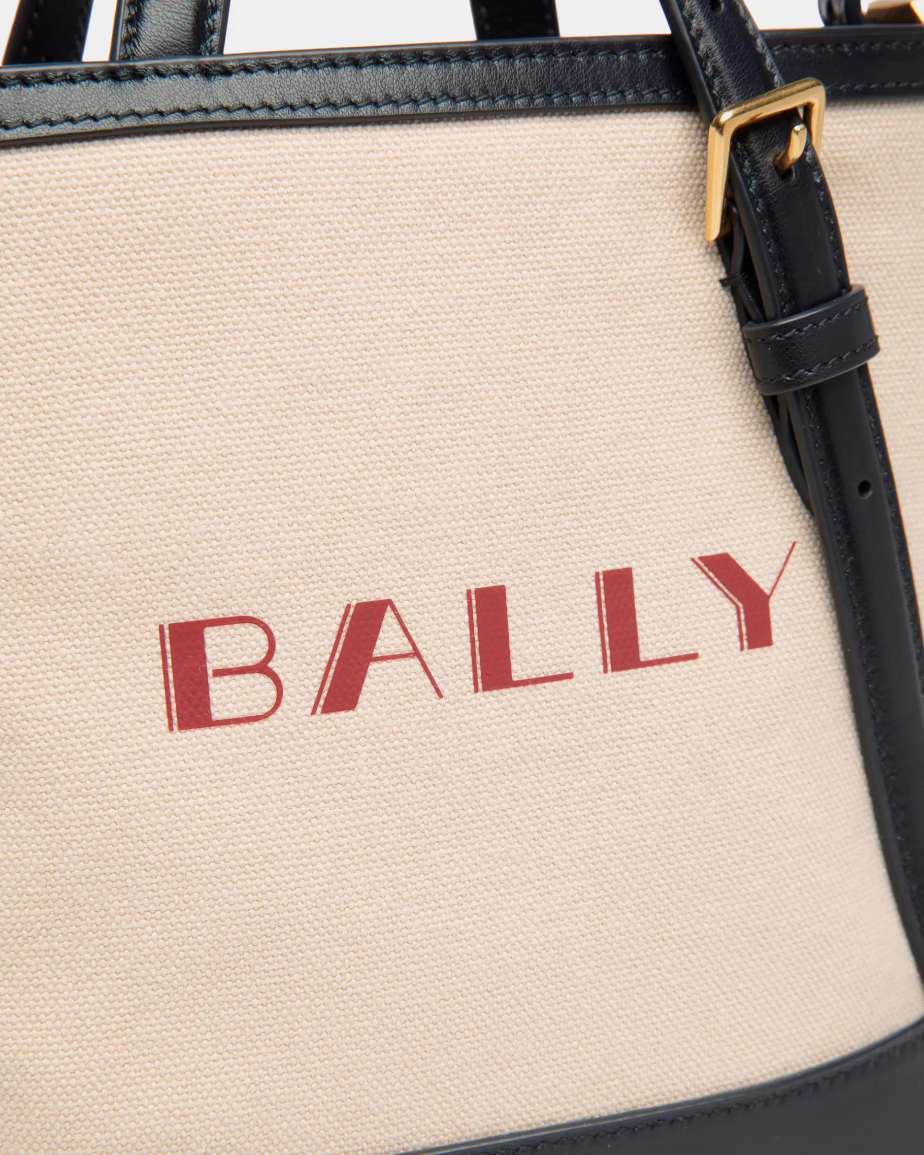Tote Bags<Bally Summer Capsule Small Tote Bag In Natural And Navy Blue Canvas And Leather White