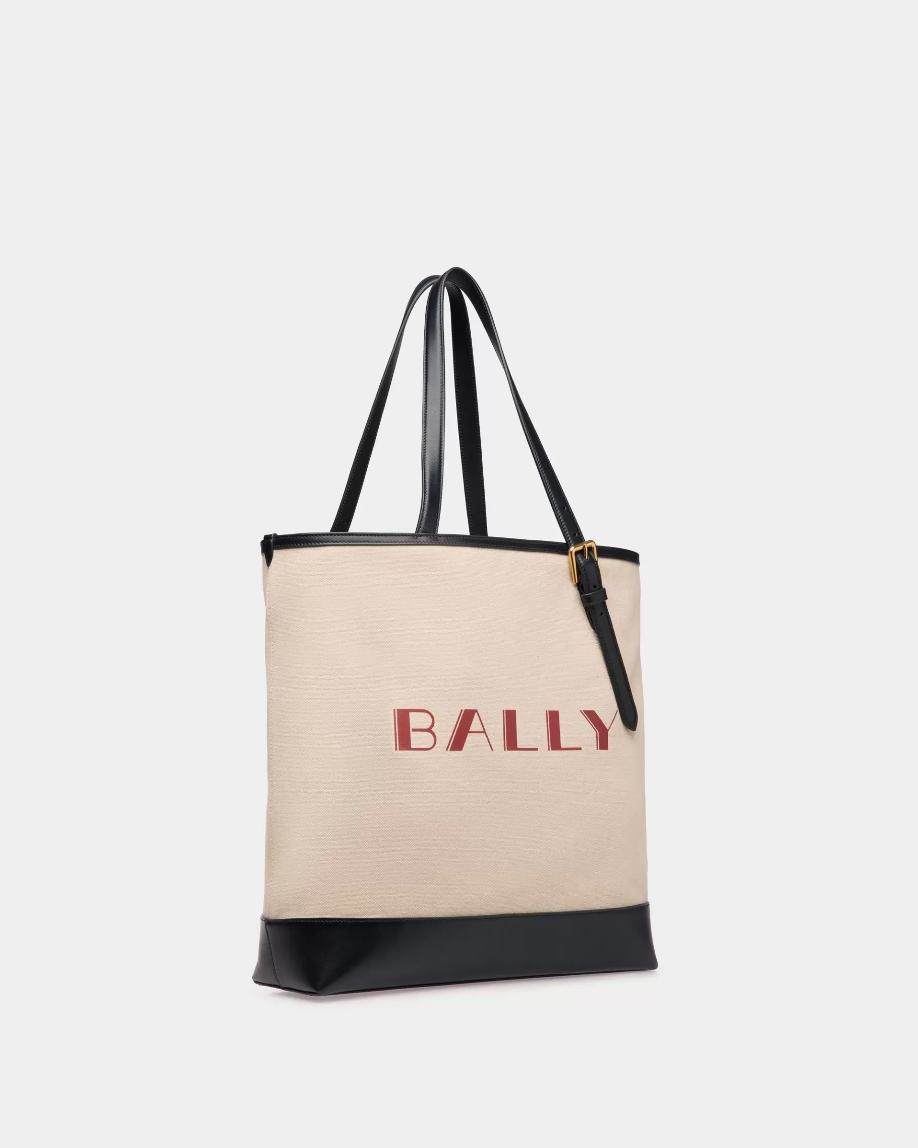 Tote Bags<Bally Summer Capsule Tote Bag In Natural And Navy Blue Canvas And Leather White