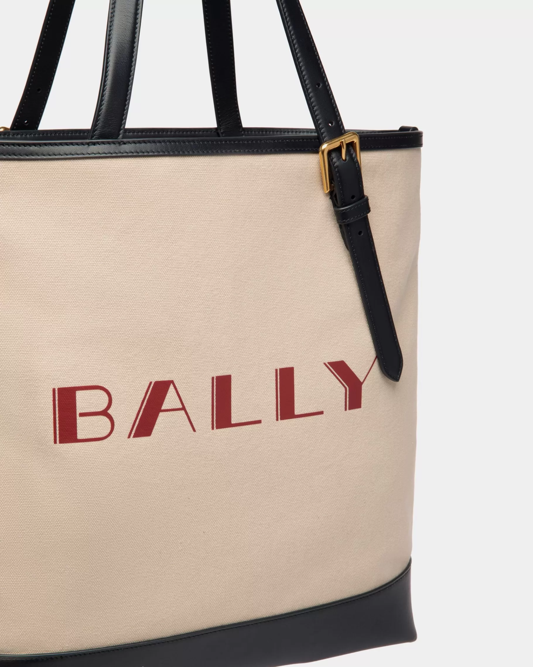 Tote Bags<Bally Summer Capsule Tote Bag In Natural And Navy Blue Canvas And Leather White