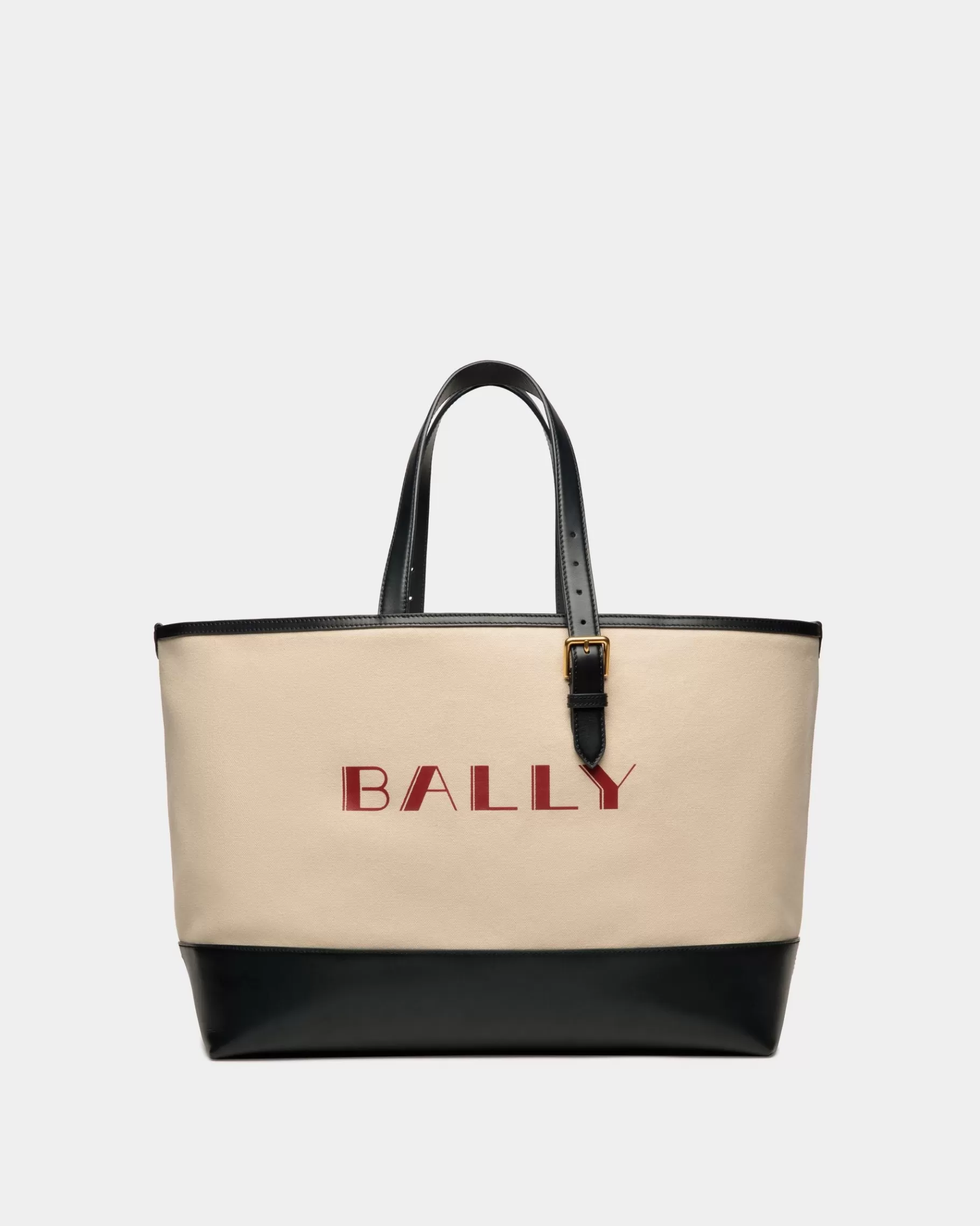 Tote Bags<Bally Summer Capsule Tote In Natural And Navy Blue Canvas And Leather White